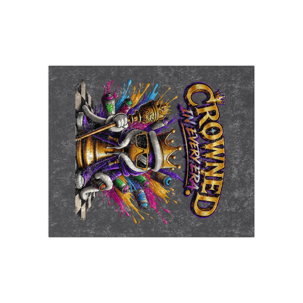 TimeWarp Drip Grey crushed velvet Crowned in Every Era blanket rocks a graffiti chess piece with shades and spray cans—urban drip, streetwise bold!. 