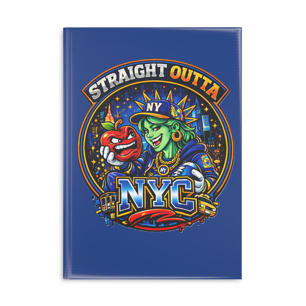 Hardcover notebook featuring a Statue of Liberty graphic and "Straight Outta NYC" text, ideal for journaling or note-taking.