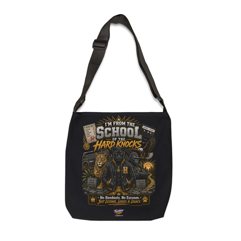TimeWarp Drip School of Hard Knocks Motivational Tote Bag – Black – NYC Streetwear | TimeWarp Drip