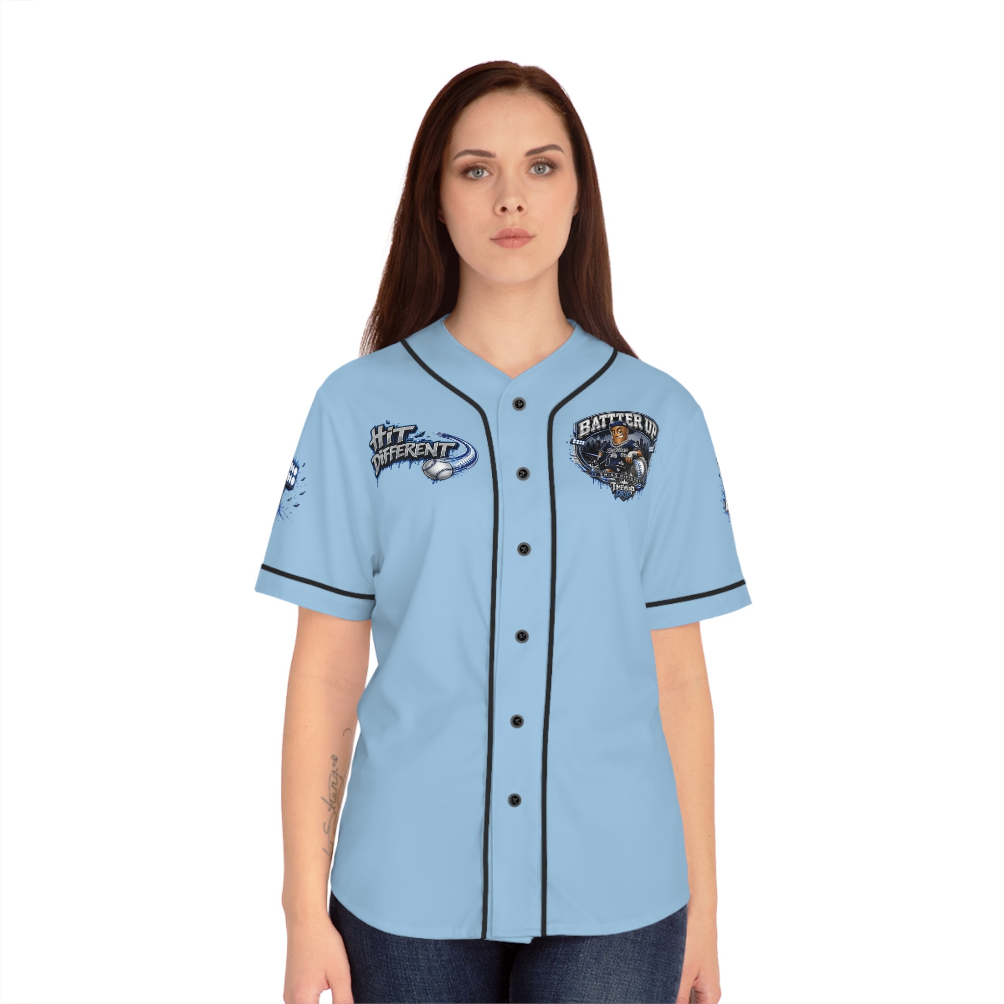 Batter Up Women’s Baseball Jersey — Stadium Lights Graphic