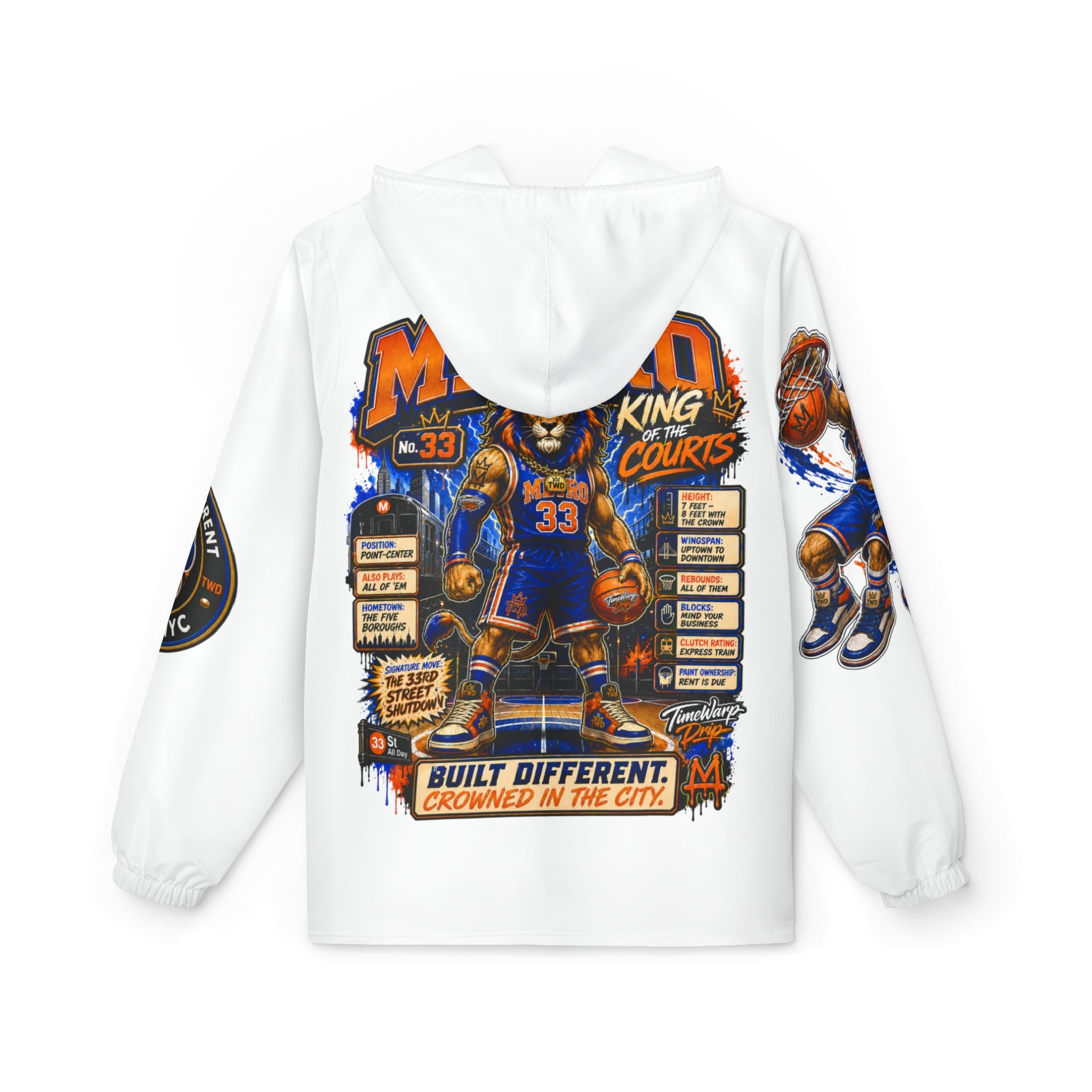 Basketball Windbreaker Jacket - 'Metro' (White) Team Graphic Hooded Windbreaker