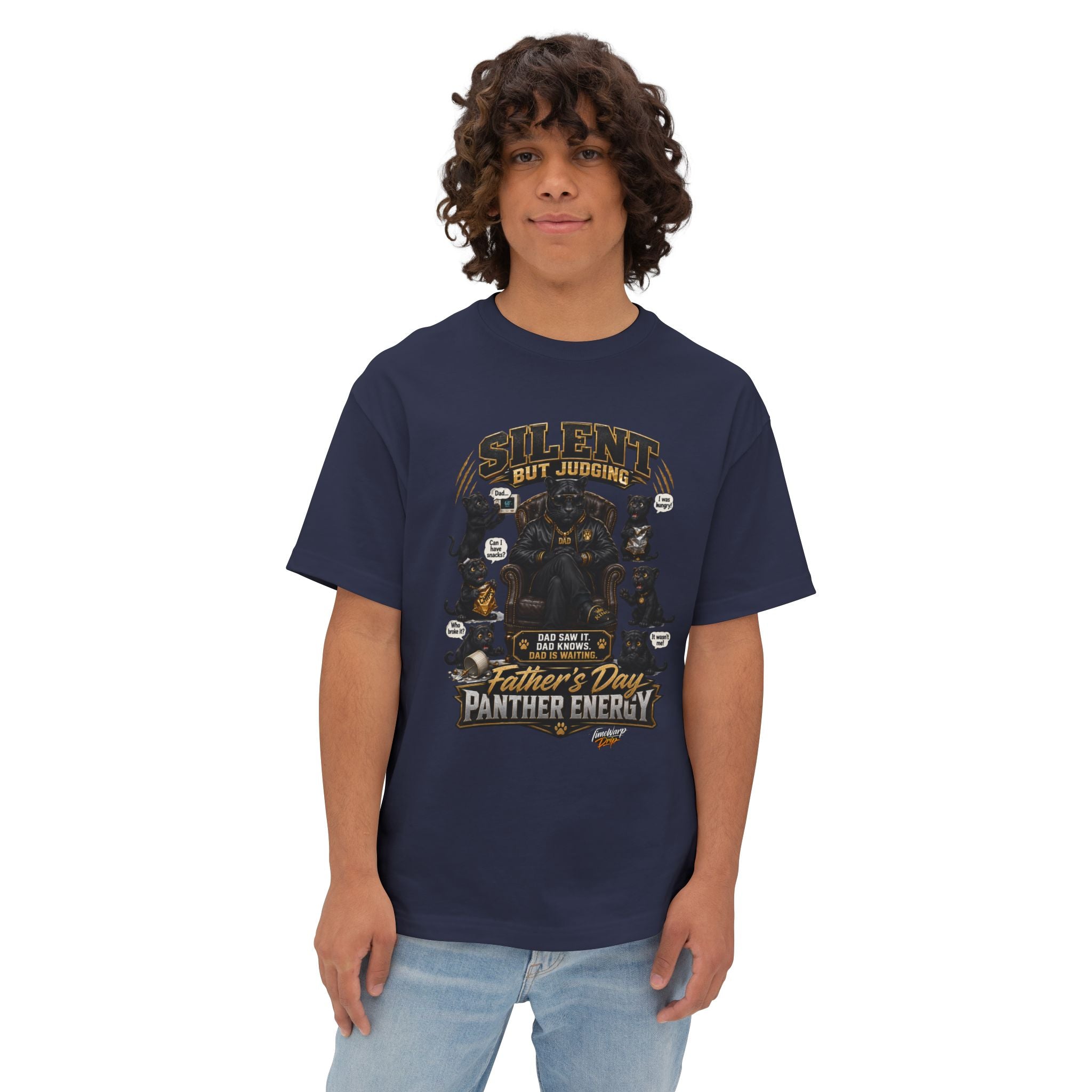 TimeWarp Drip Silent But Judging Panther Energy Graphic Tee – Navy – Oversized Streetwear | TimeWarp Drip