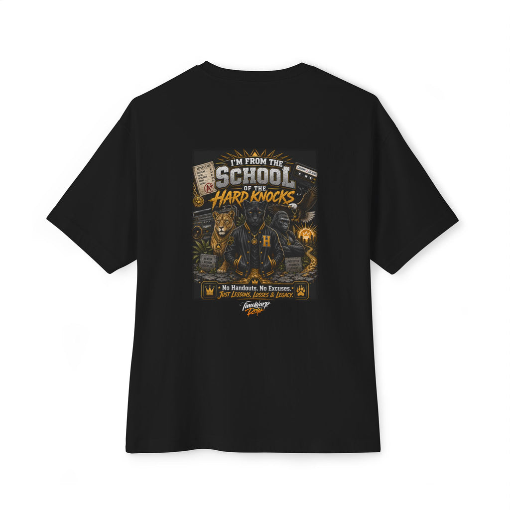 TimeWarp Drip School of Hard Knocks Graphic Tee – Grey – Oversized Streetwear | TimeWarp Drip