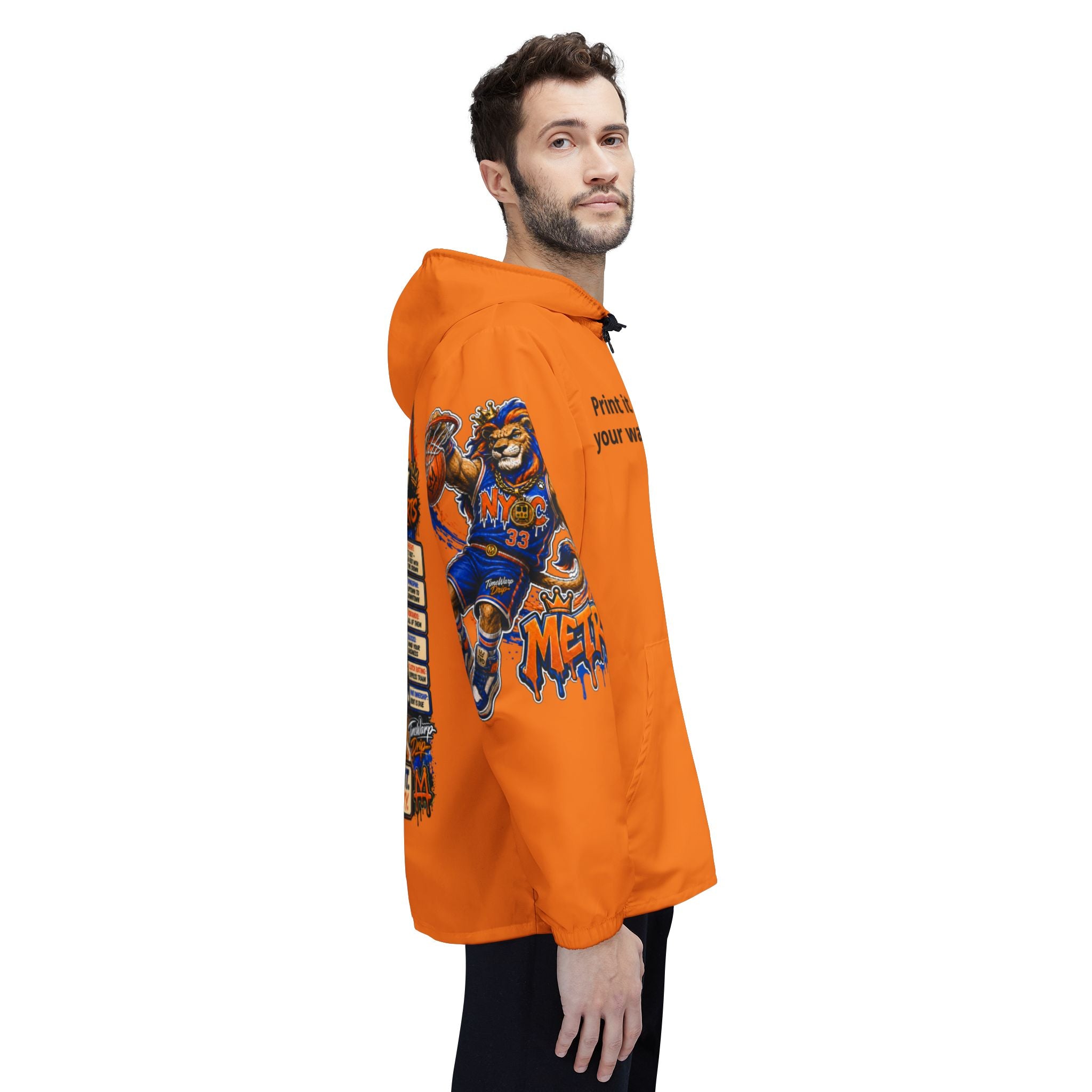Basketball Windbreaker Jacket - 'Metro' (Orange) Team Graphic Hooded Windbreaker