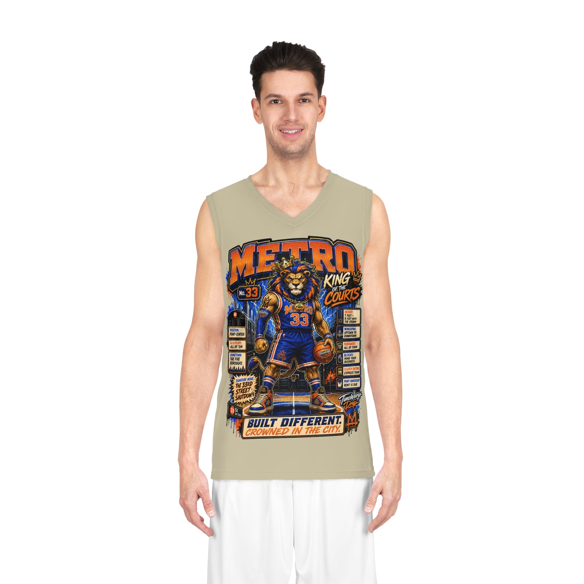 Basketball Jersey  (Light Yellow) — Metro King Courts Lion Graphic (Built Different)