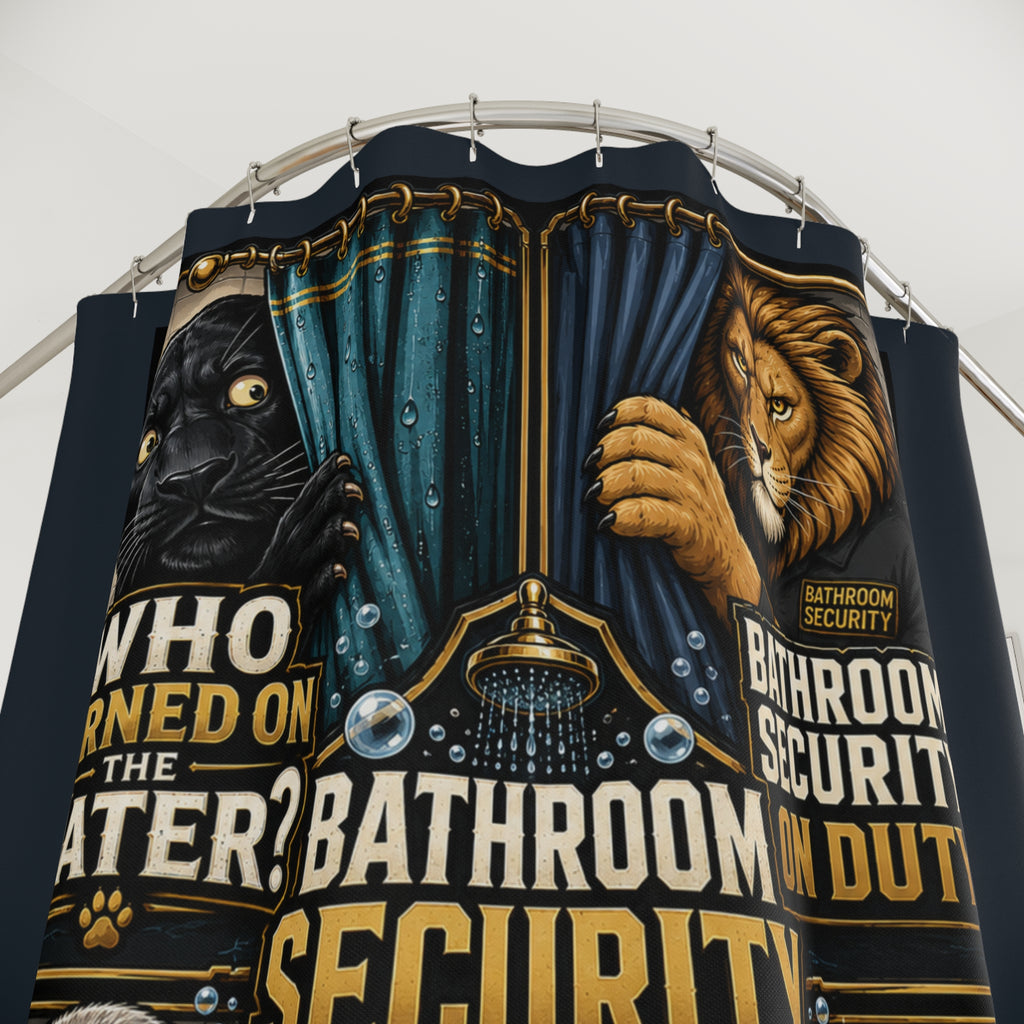 TimeWarp Drip Level up with TimeWarp Drip’s white Bathroom Security Unit shower curtain—streetwise animal squad drips swag and wild style. streetwear apparel