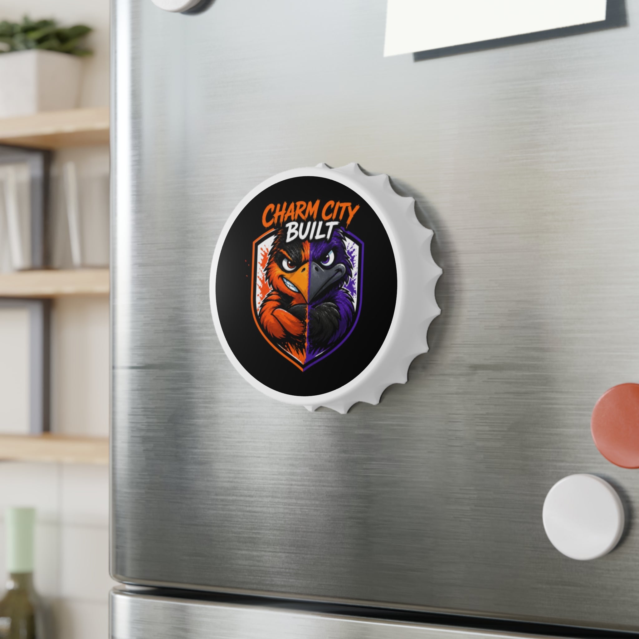 TimeWarp Drip Charm City Built Two-Tone Bird Bottle Opener pops with street swagger—magnetic, stylish, and fridge-fresh!. 