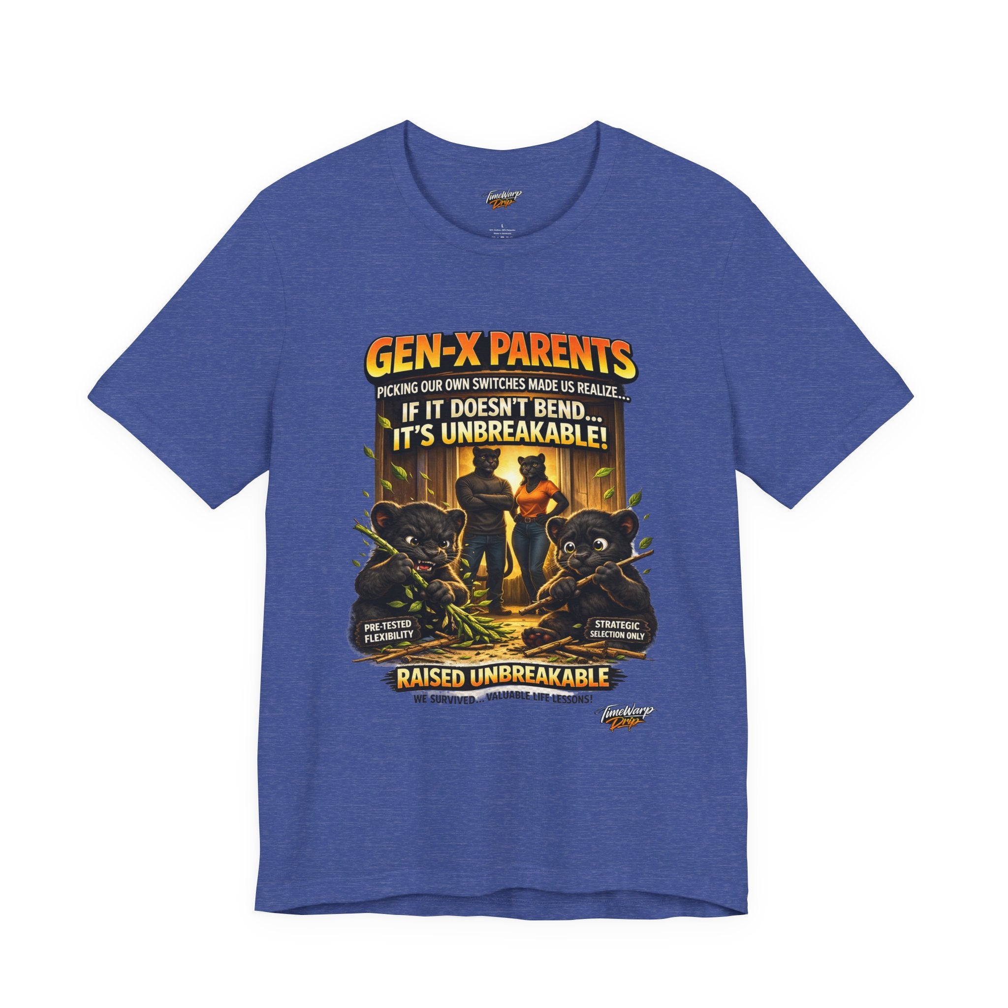 TimeWarp Drip Bold black Raised Unbreakable tee: Gen X Parents cartoon, "Picked Our Own Switches"—retro streetwear swagger unleashed. streetwear apparel