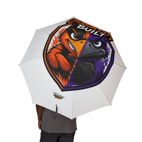 TimeWarp Drip Rock that "Charm City Built" white umbrella—cartoon bird drip, waterproof flex, pure Baltimore streetwear energy. 