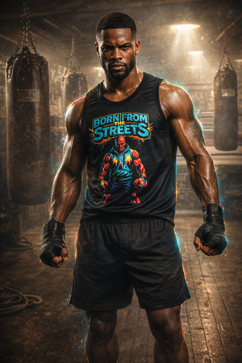 Black Born From The Streets graphic jersey with all-over print design, featuring bold street-inspired artwork by TimeWarp Drip.