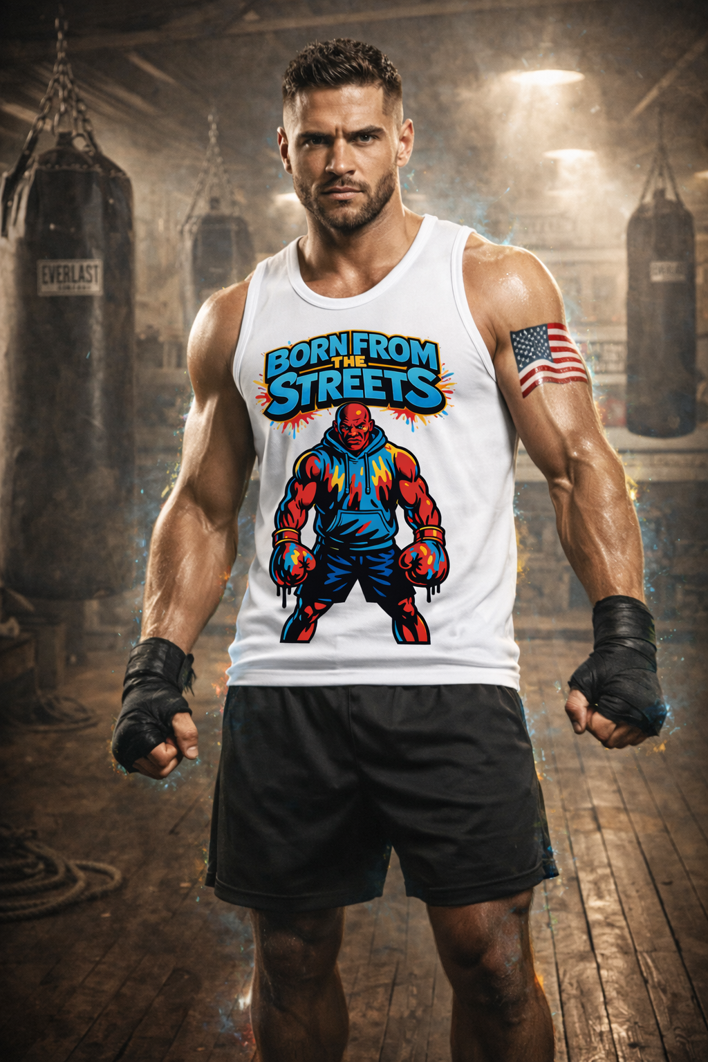 White Born From The Streets graphic jersey with all-over print design, featuring bold street-inspired artwork.