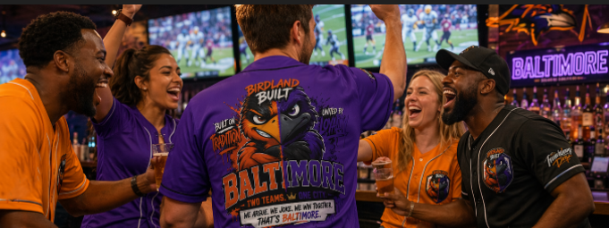 TimeWarp Drip Squad turned up in vibrant Charm City Built baseball jerseys from flexing streetwear style over drinks and big game vibes. 