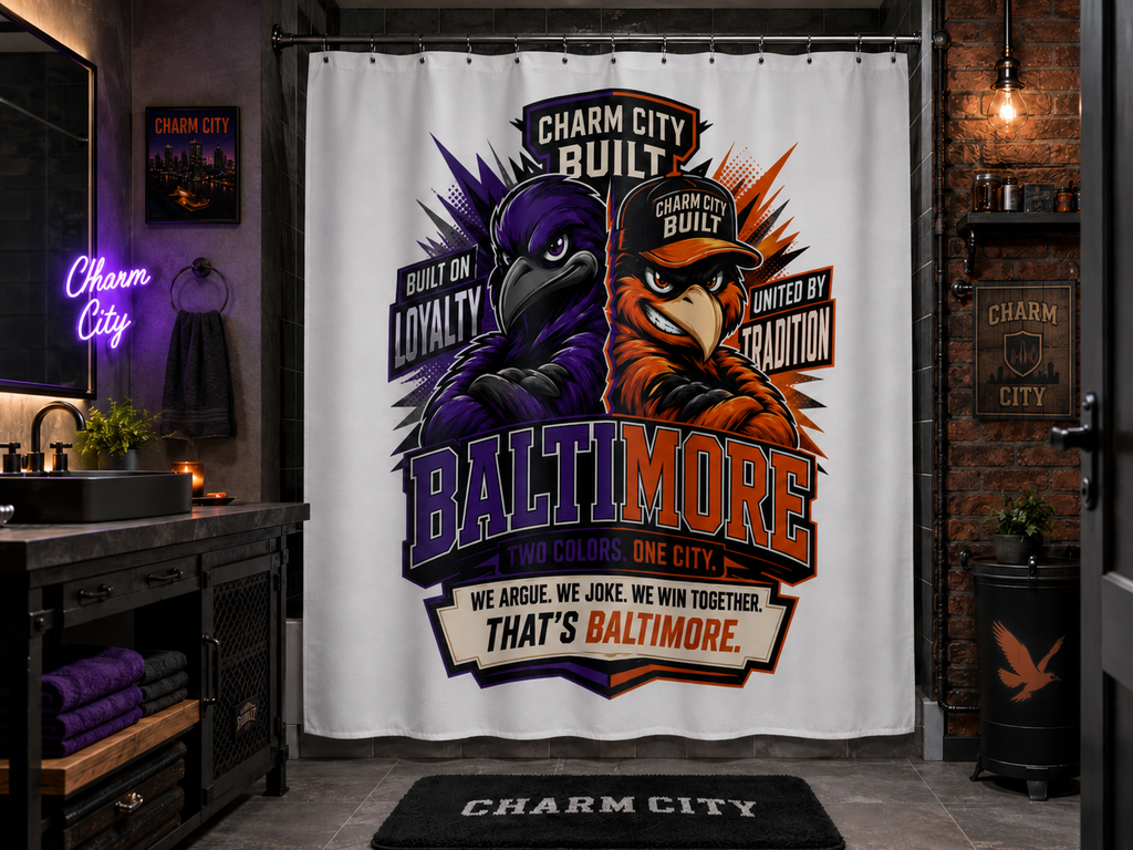 TimeWarp Drip Level up your bathroom drip: Bold Baltimore Dual Bird shower curtain pops with dynamic streetwear slogans and vivid colors. 