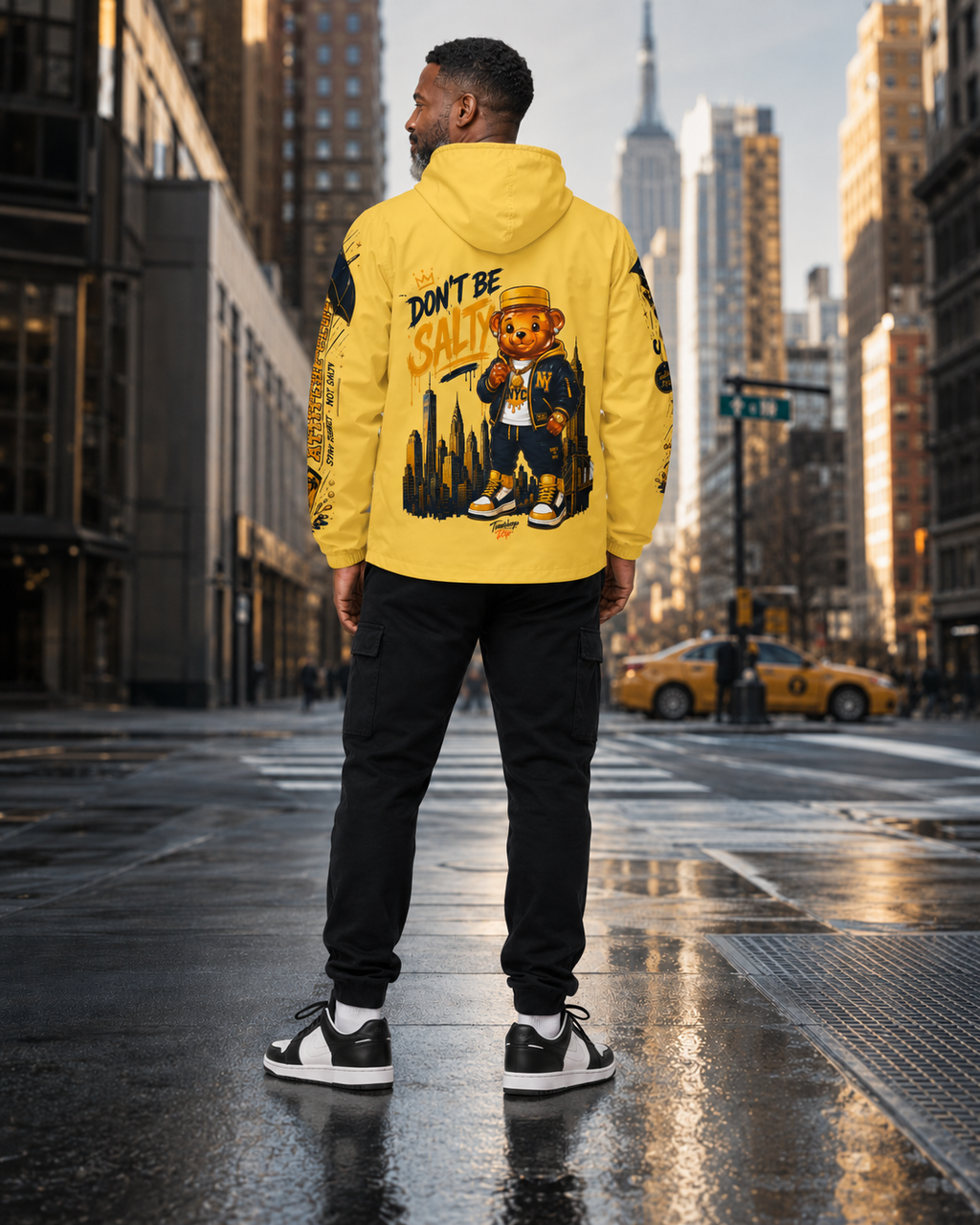 TimeWarp Drip Don't Be Salty Honey Bear Windbreaker – NYC Retro Yellow Drip – Don't Be Salty Streetwear | TimeWarp Drip