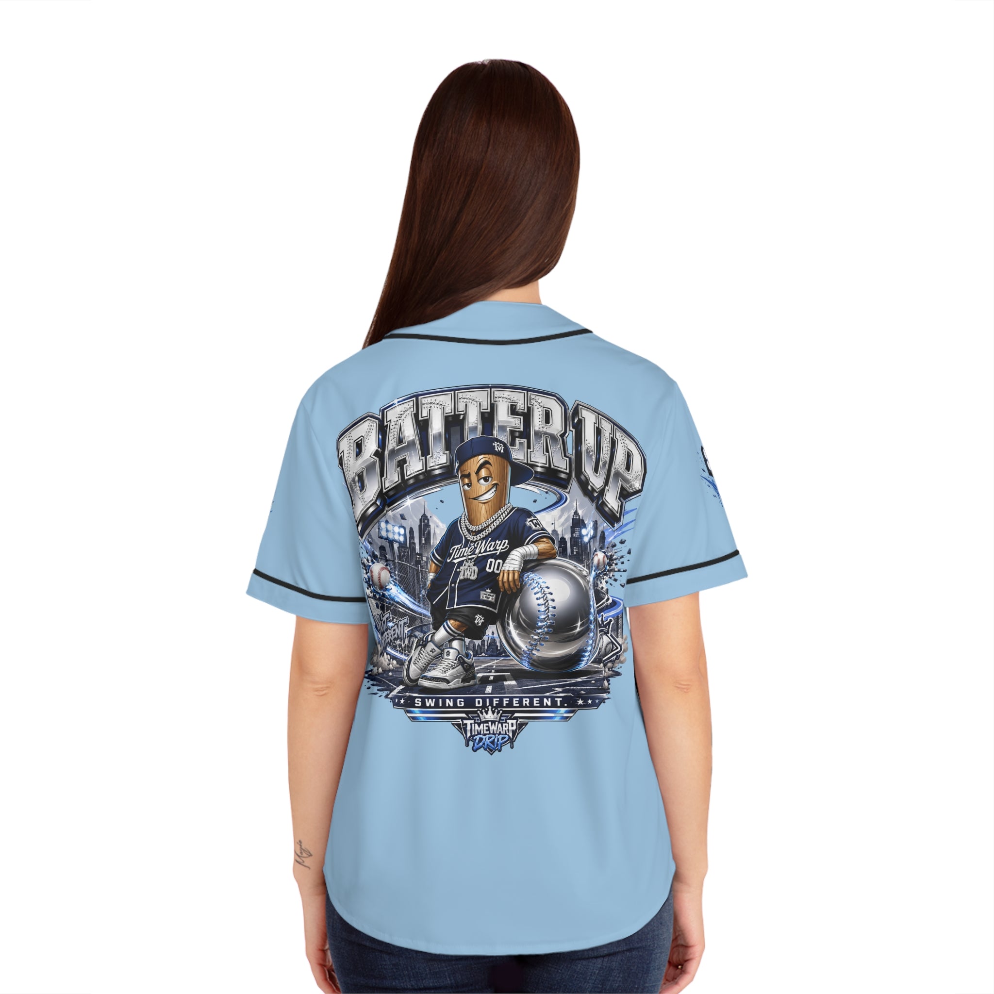 Batter Up Women’s Baseball Jersey — Stadium Lights Graphic
