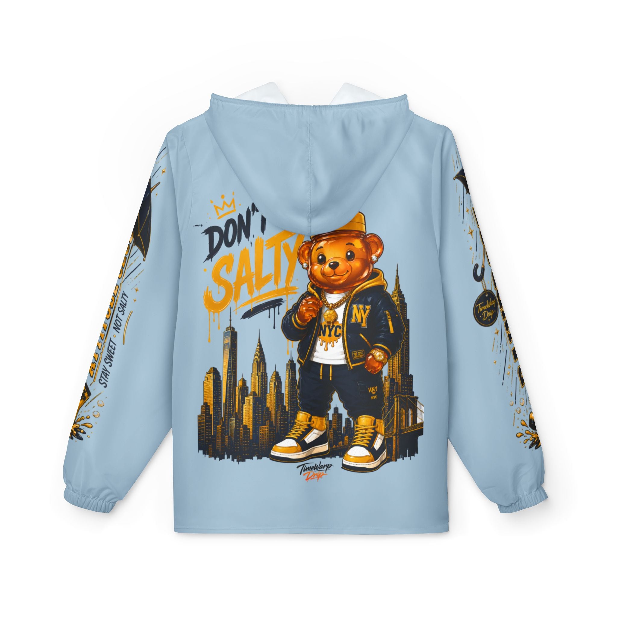 TimeWarp Drip Don't Be Salty Honey Bear Windbreaker – Retro Blue Drip – Don't Be Salty Streetwear | TimeWarp Drip