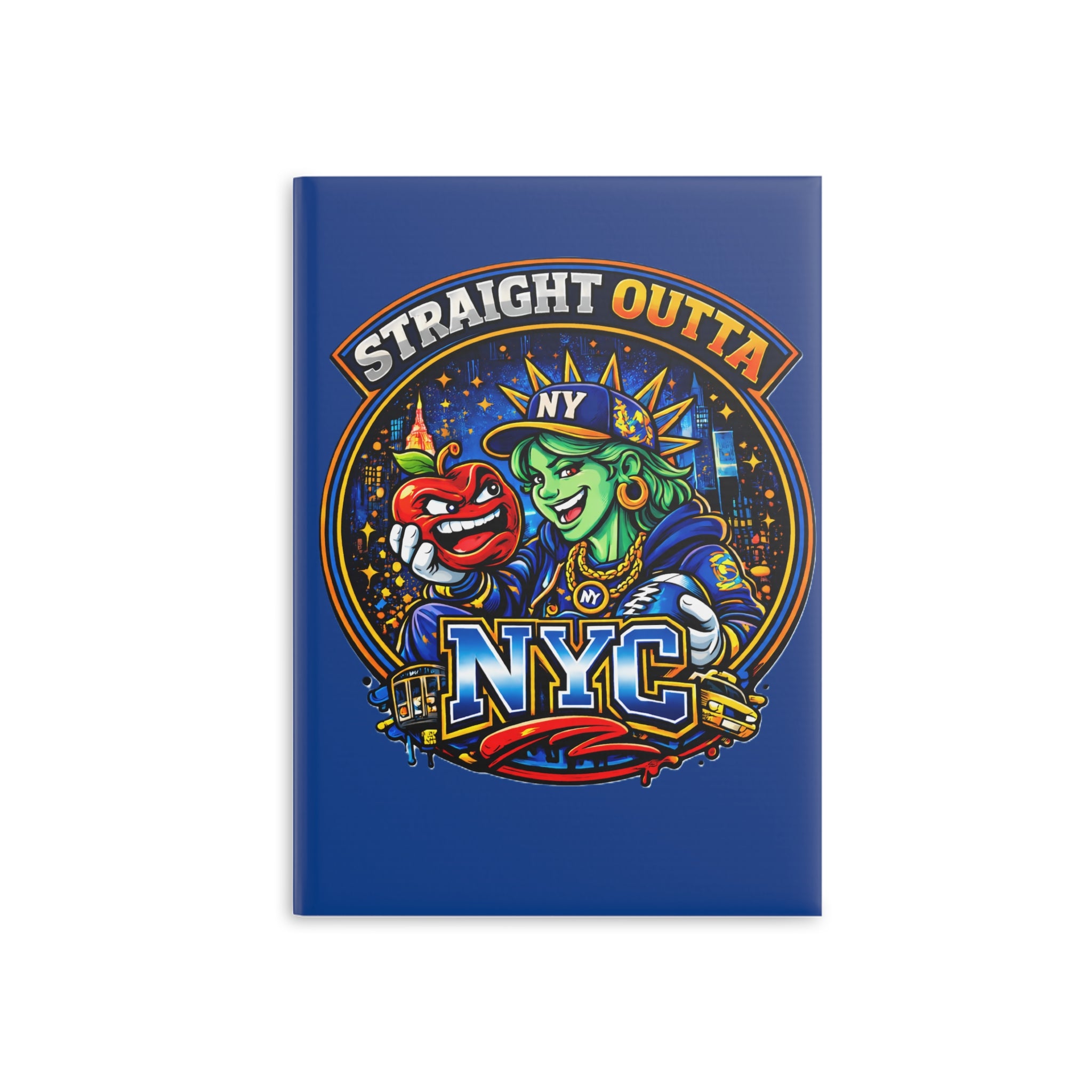 Hardcover notebook featuring a Statue of Liberty graphic and "Straight Outta NYC" text, ideal for jotting notes and journaling.