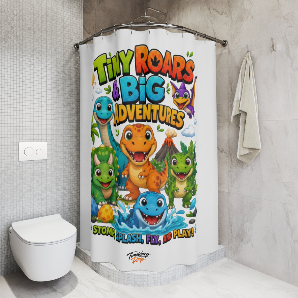 TimeWarp Drip Tiny Roars & Big Adventures Shower Curtain – Multi – Kids Bathroom Decor | TimeWarp Drip