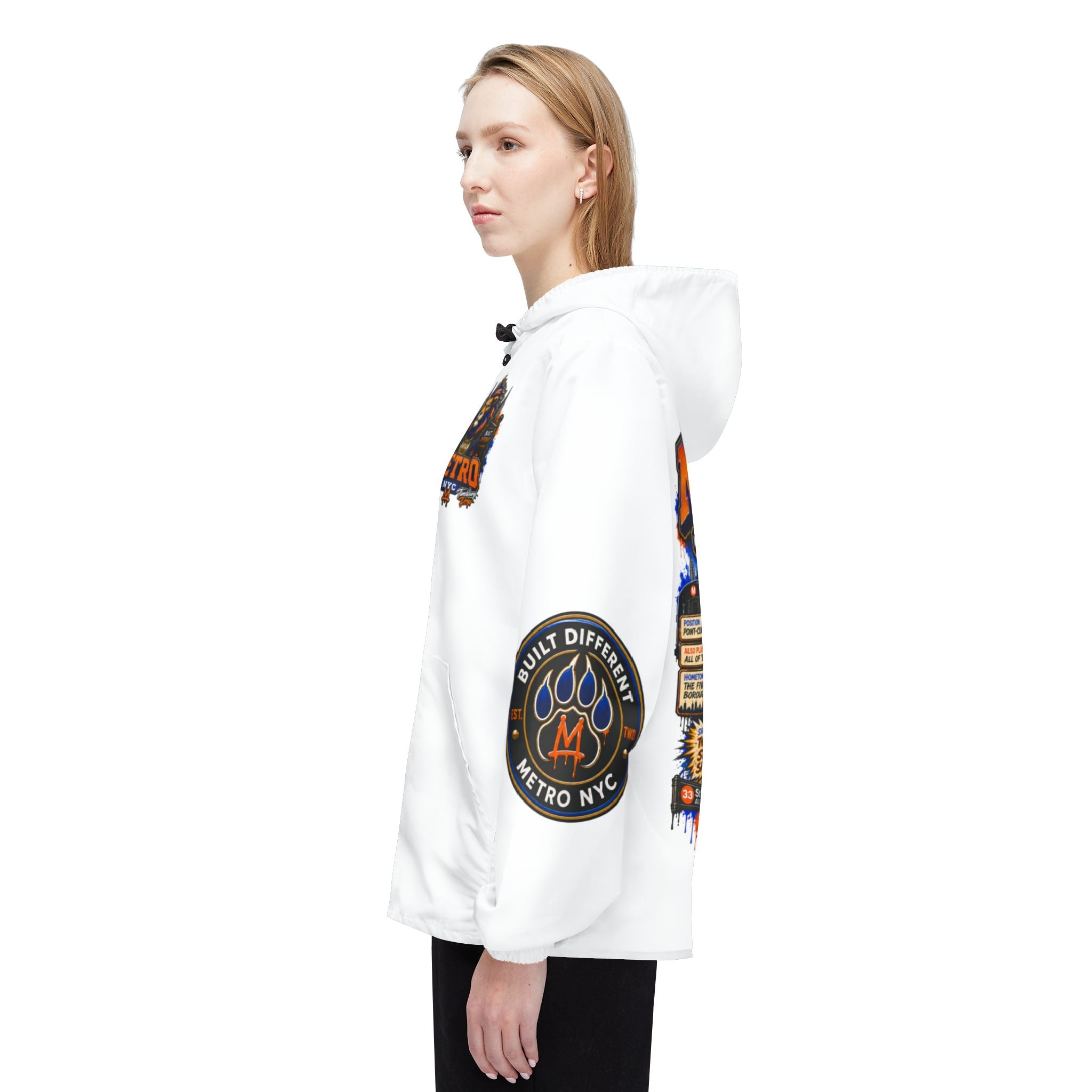 Basketball Windbreaker Jacket - 'Metro' (White) Team Graphic Hooded Windbreaker