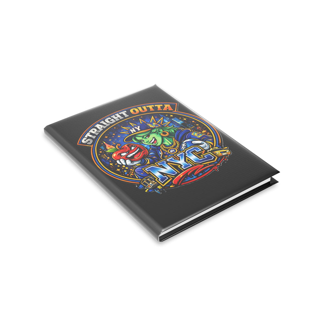 Black hardcover notebook featuring a New York City Statue of Liberty graphic design, ideal for journaling or note-taking.