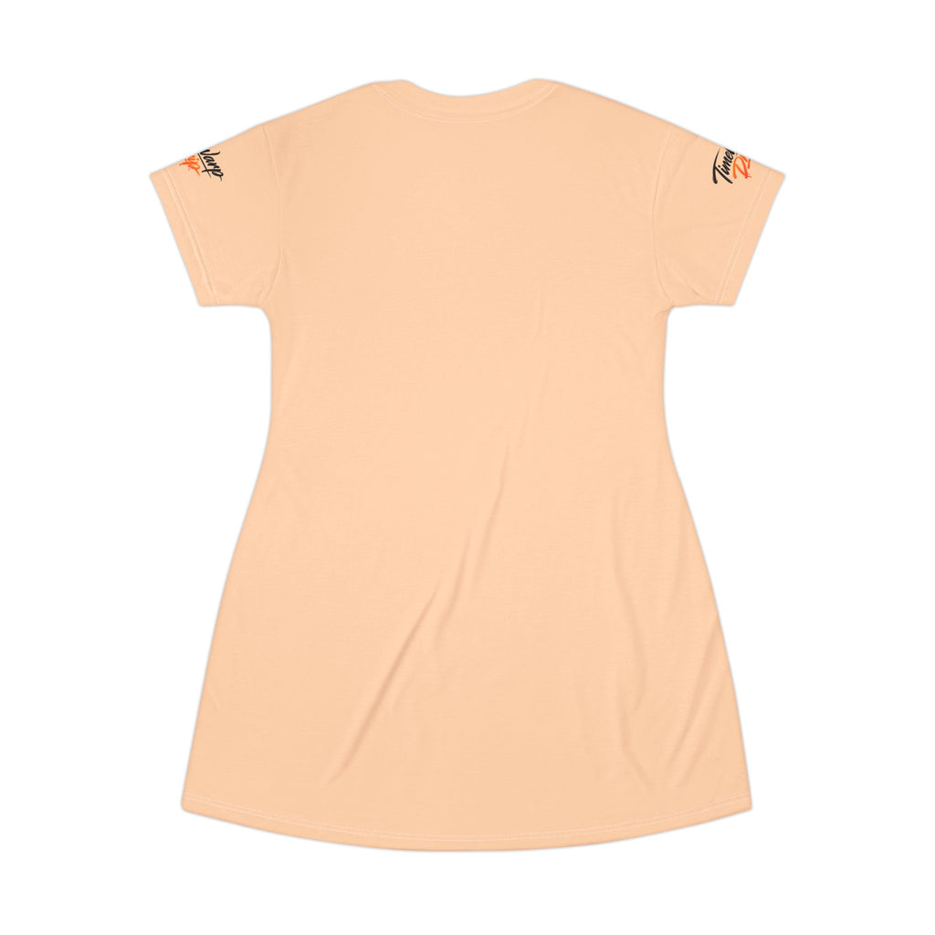 TimeWarp Drip Peach floral Sunflower T-Shirt Dress by TimeWarp Drip—short-sleeve, street-drip for bold summer moves. Own your season in style. streetwear apparel
