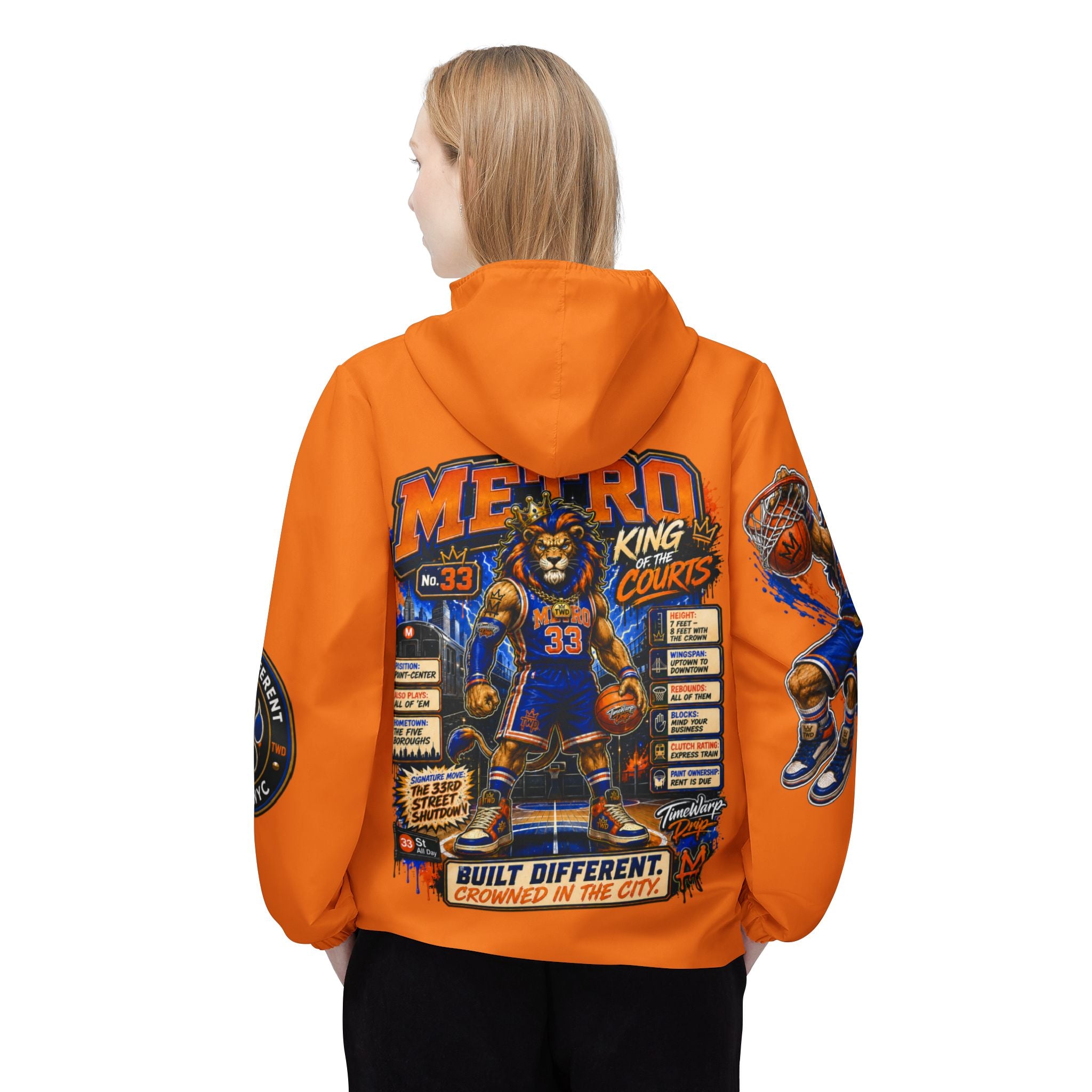 Basketball Windbreaker Jacket - 'Metro' (Orange) Team Graphic Hooded Windbreaker