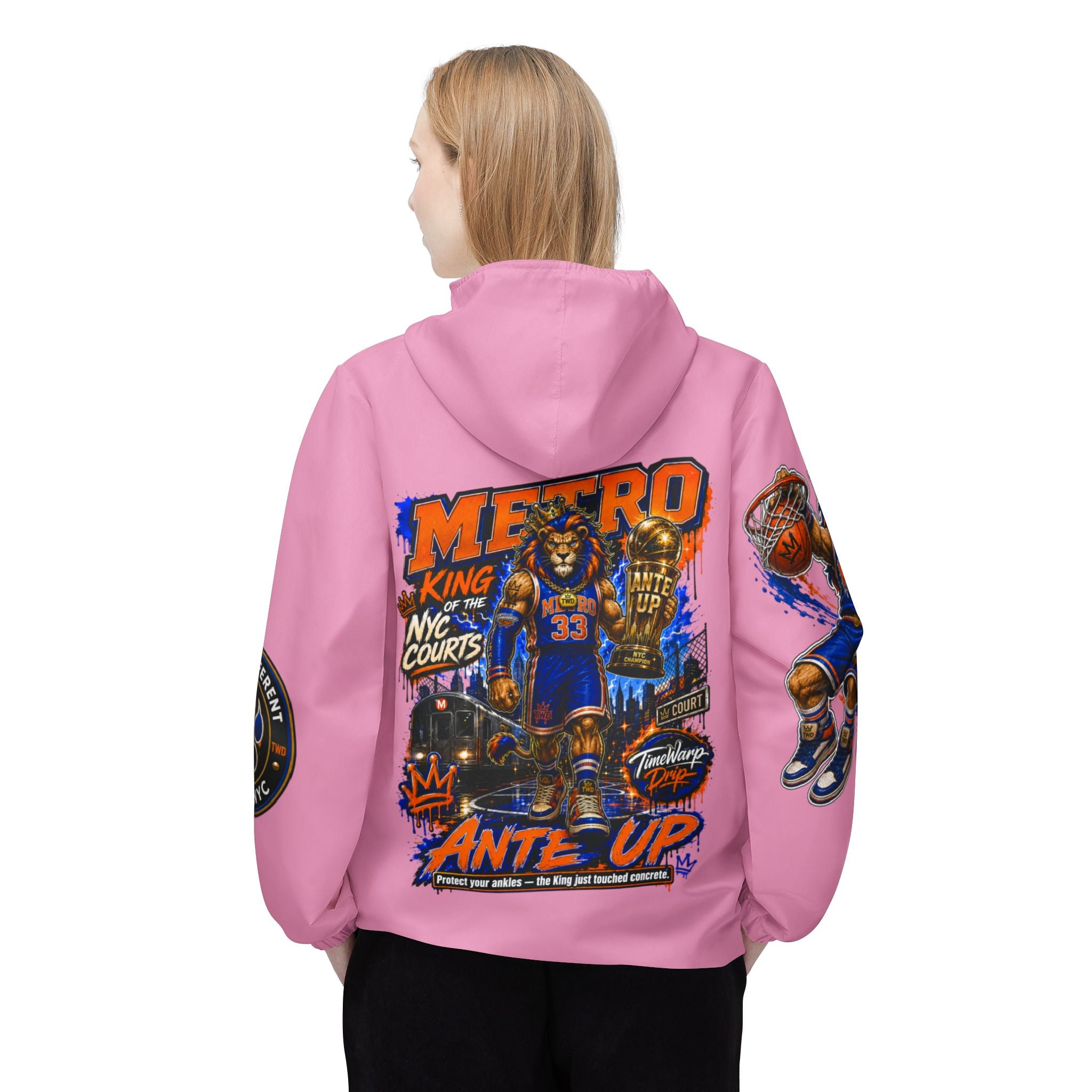 Basketball Windbreaker —  'ANTE UP' Metro Championship Streetwear (Pink)