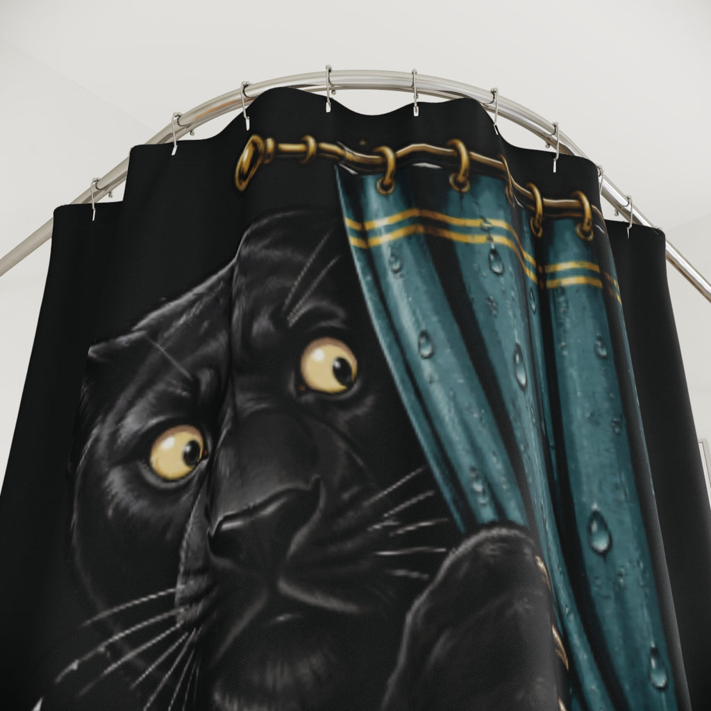 TimeWarp Drip Drip out your bathroom with this bold black cat "Who Turned on the Water?" shower curtain—streetwise style, max fun!. streetwear apparel