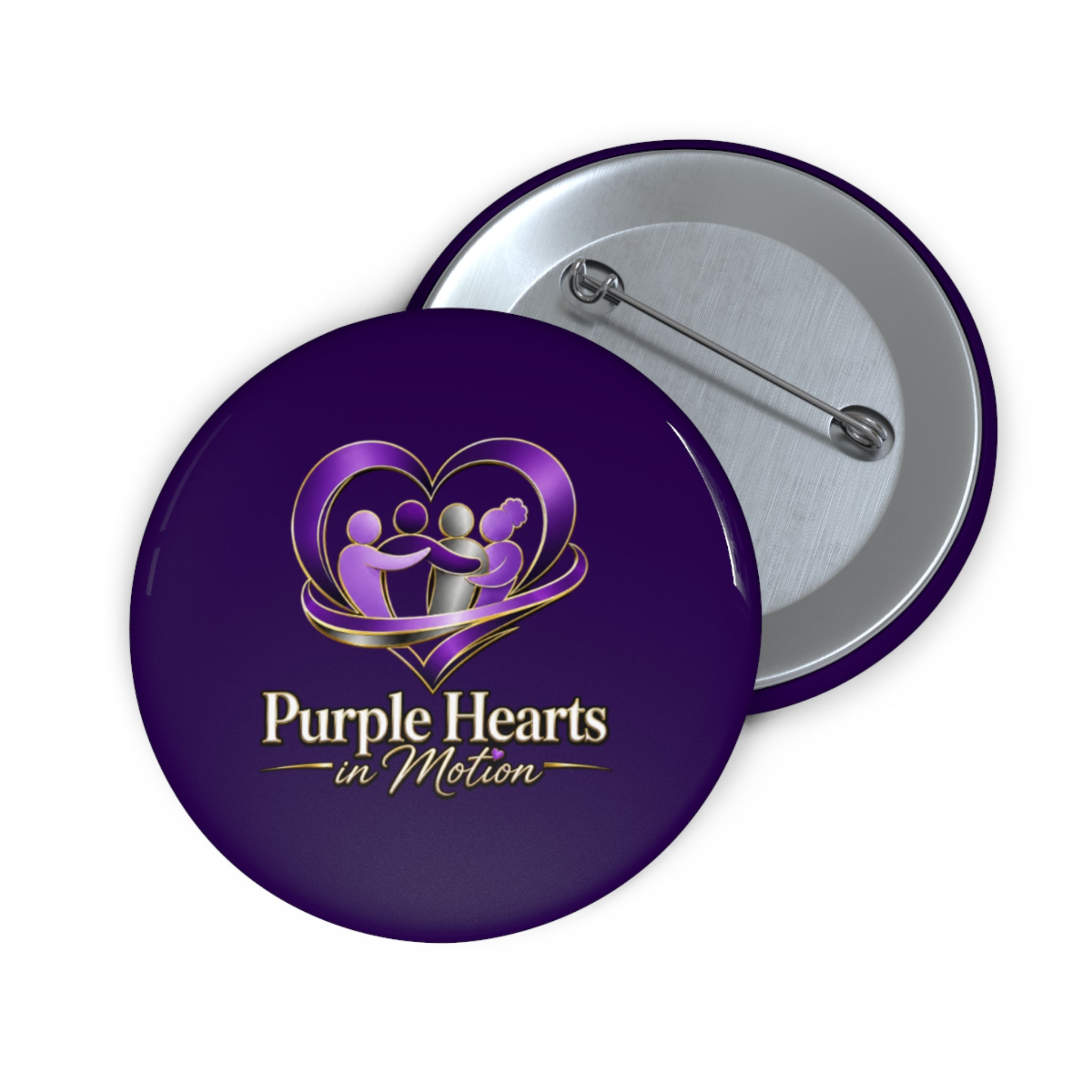 TimeWarp Drip Purple Hearts In Motion Pin—bold purple streetwear style, 3 figures in a heart. Hype charity drip.