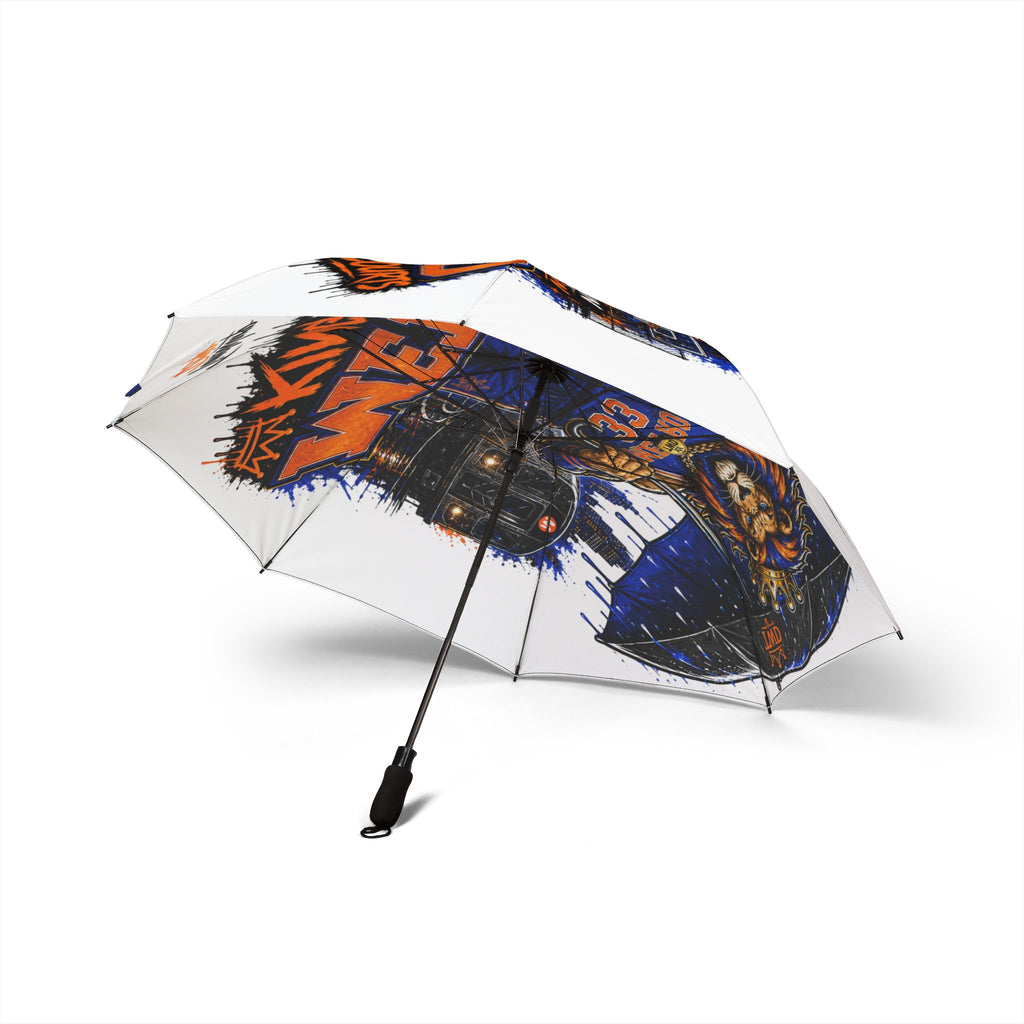 Semi-Automatic Foldable Umbrella — Metro Lion “Rain or Reign: The Lion’s Court” Basketball Graphic (White)