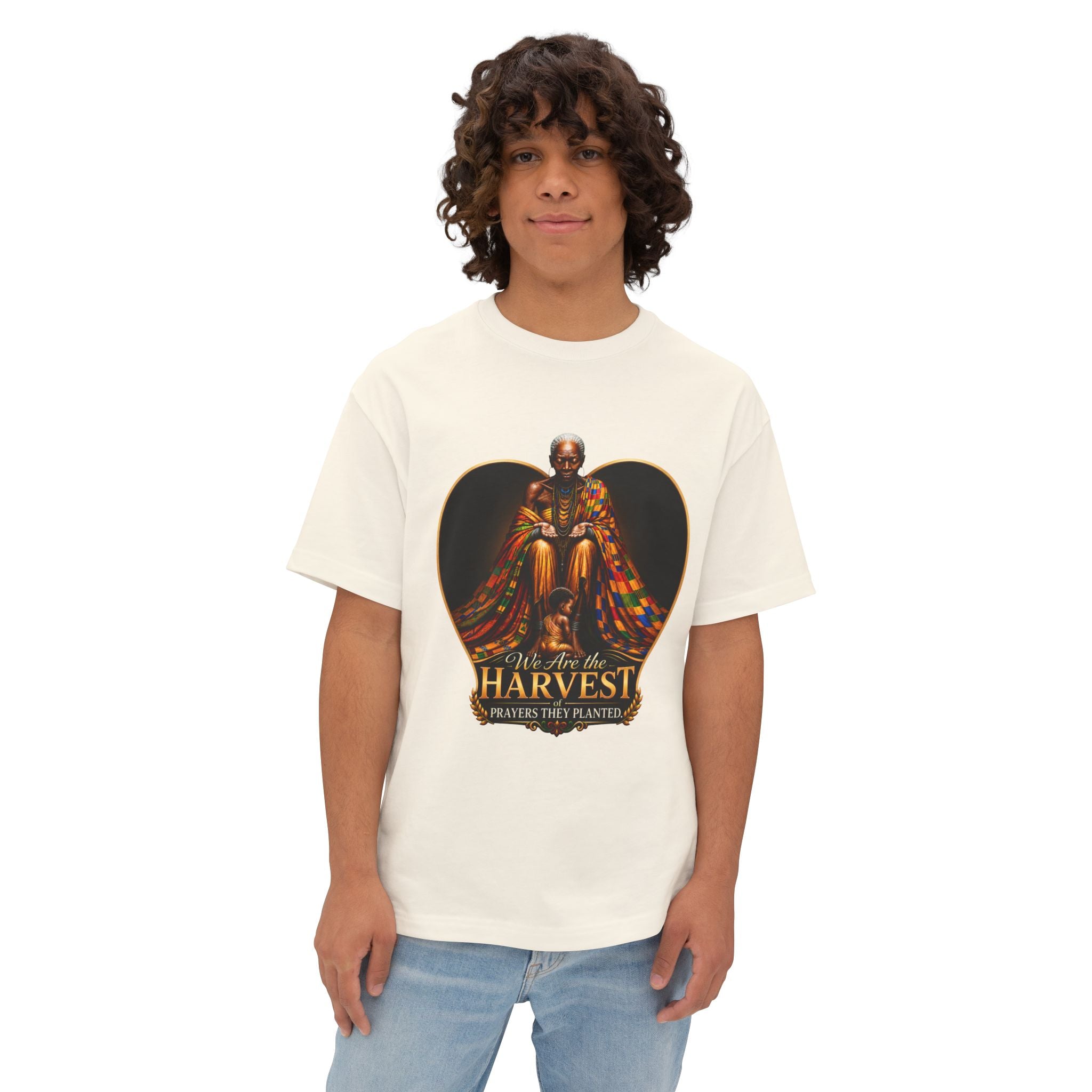 TimeWarp Drip – Oversized black boxy tee with "We Are the Harvest" text, worn street style for fearless urban statement and generational energy. | premium streetwear