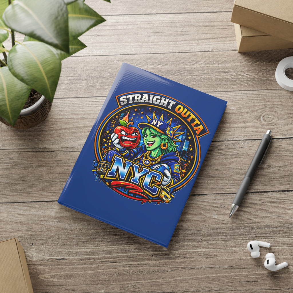 Hardcover notebook with Statue of Liberty graphic and "Straight Outta NYC" text, designed for writing and note-taking.