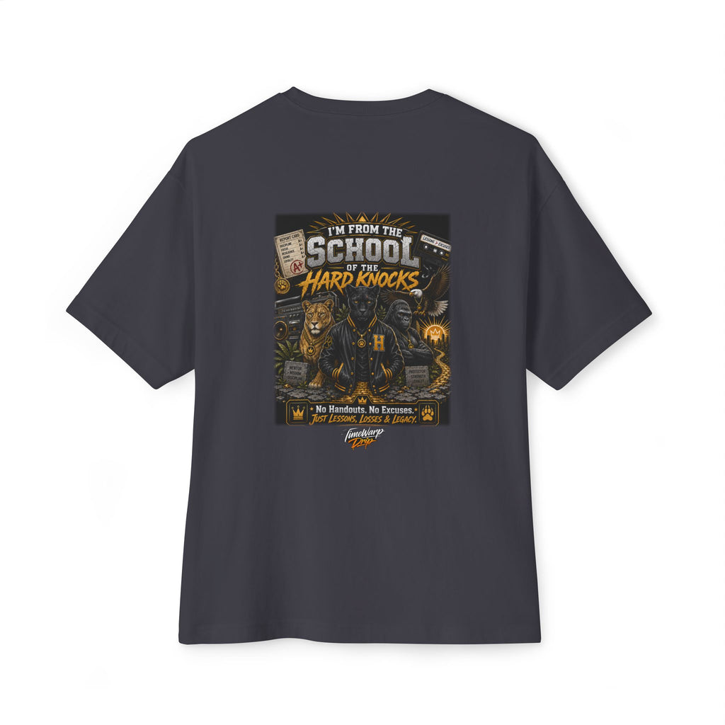 TimeWarp Drip School of Hard Knocks Graphic Tee – Purple – Oversized Streetwear | TimeWarp Drip