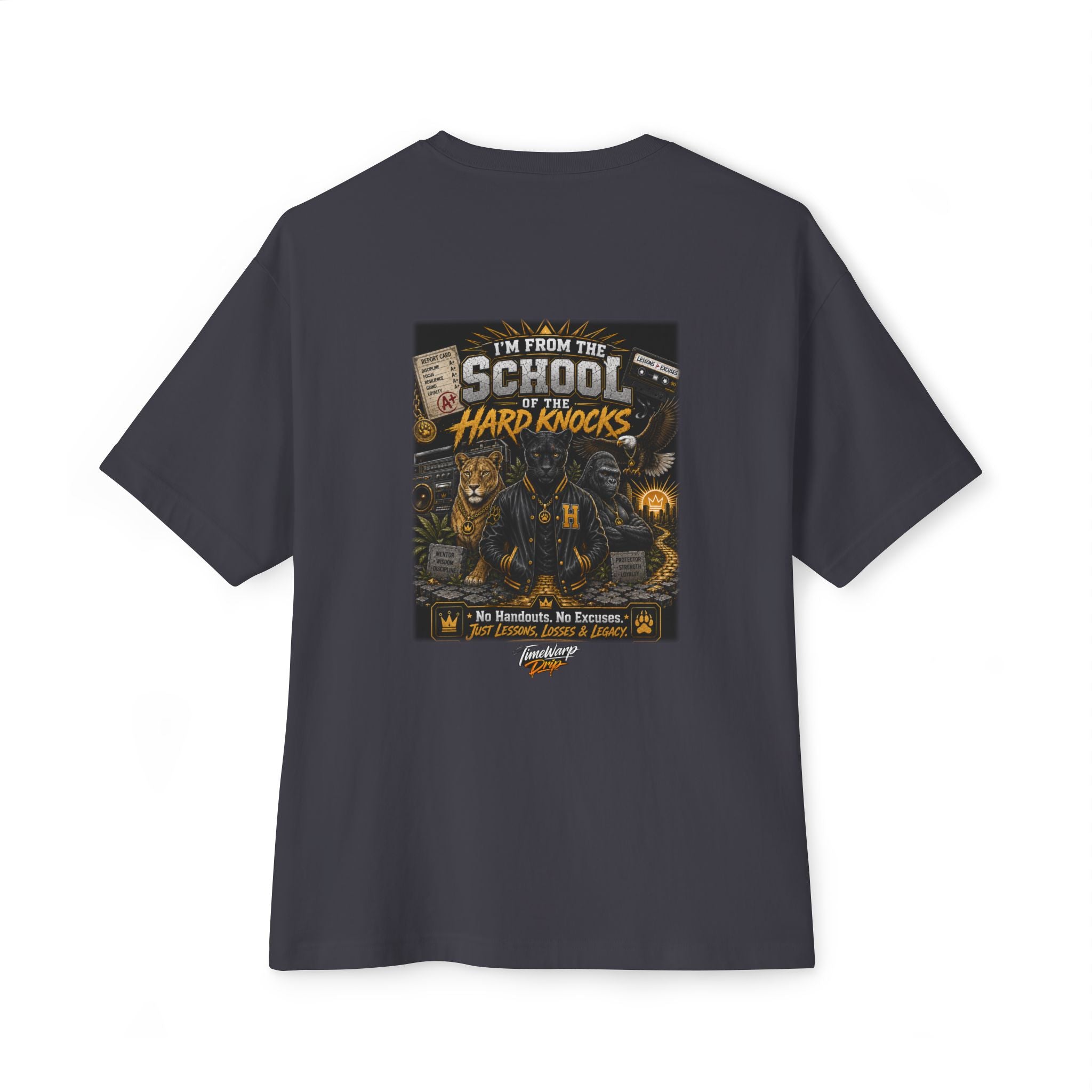 TimeWarp Drip School of Hard Knocks Graphic Tee – Purple – Oversized Streetwear | TimeWarp Drip