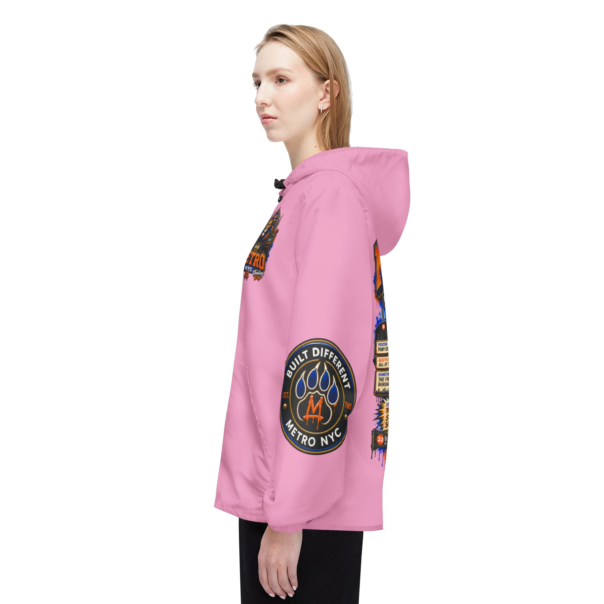 Basketball Windbreaker Jacket - 'Metro' (Pink) Team Graphic Hooded Windbreaker