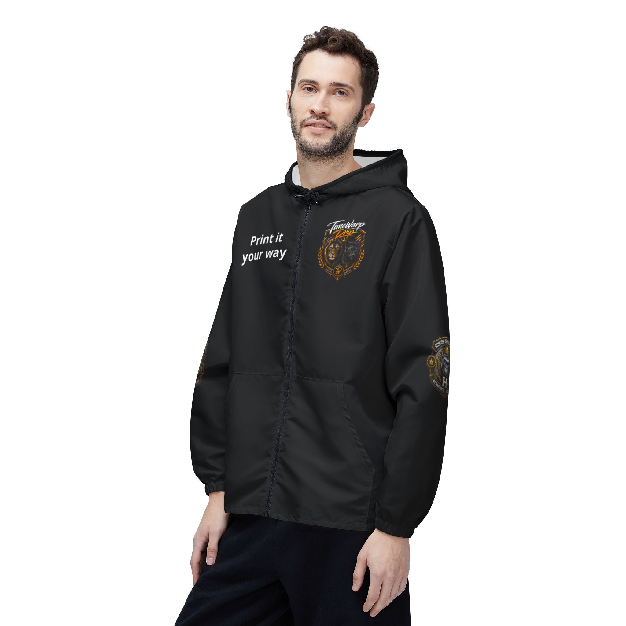 School of Hard Knocks Windbreaker Jacket — Retro Black Drip Zip-Up