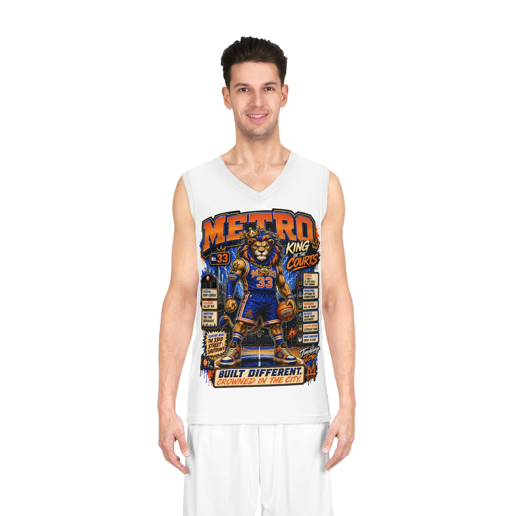 Basketball Jersey  (White) — Metro King Courts Lion Graphic (Built Different)