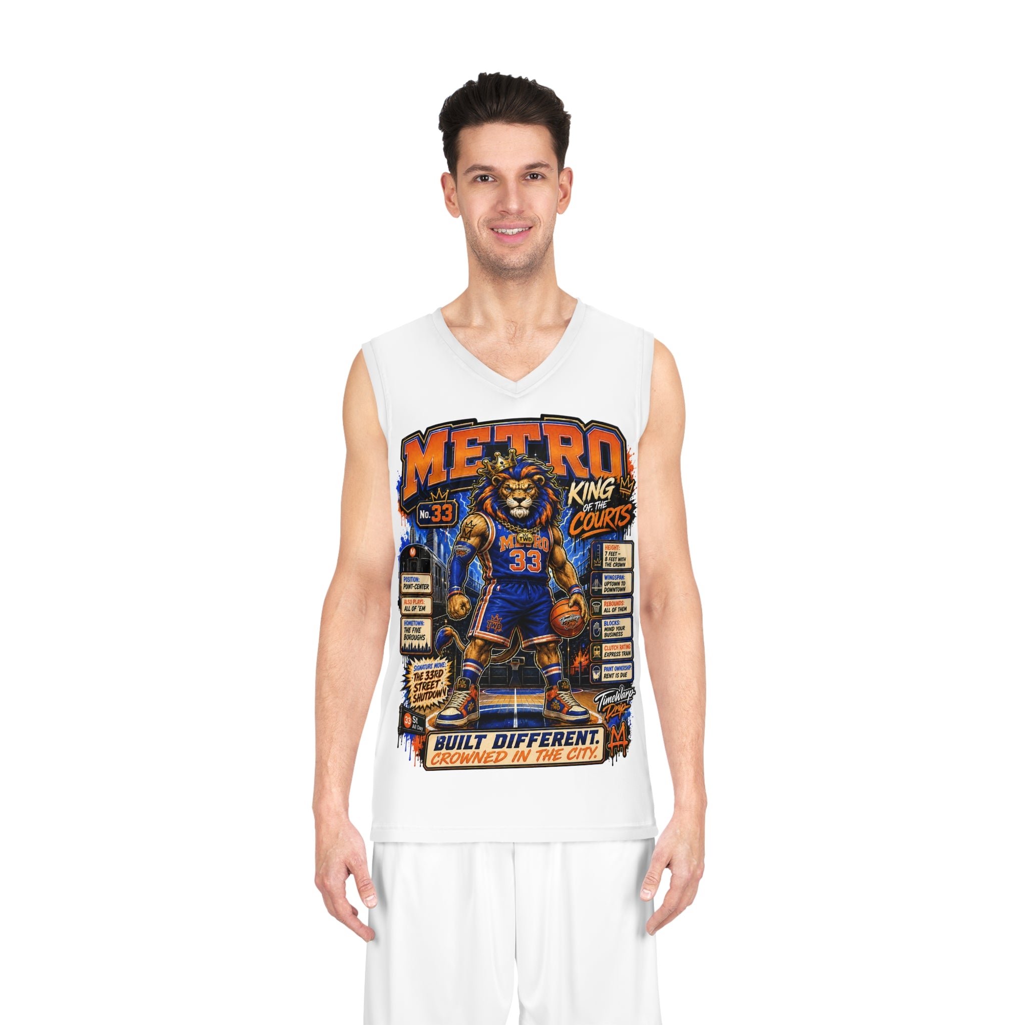 Basketball Jersey  (White) — Metro King Courts Lion Graphic (Built Different)