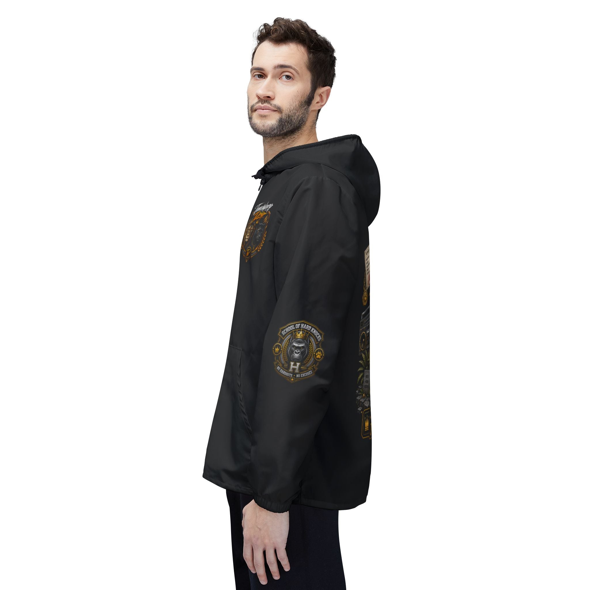 School of Hard Knocks Windbreaker Jacket — Retro Black Drip Zip-Up