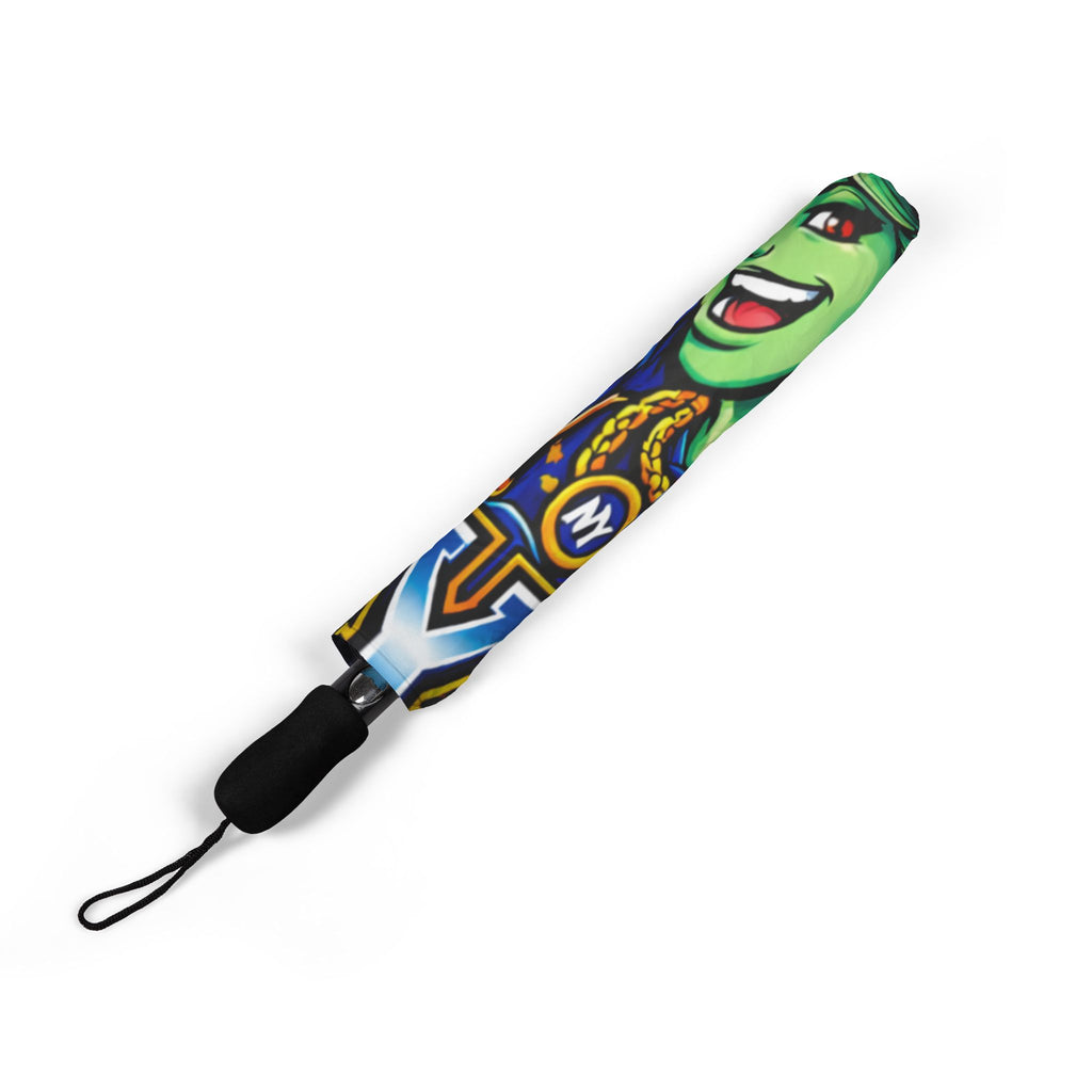 Blue NYC Night Out foldable umbrella with colorful design, semi-automatic rain umbrella by TimeWarp Drip, compact and stylish accessories.