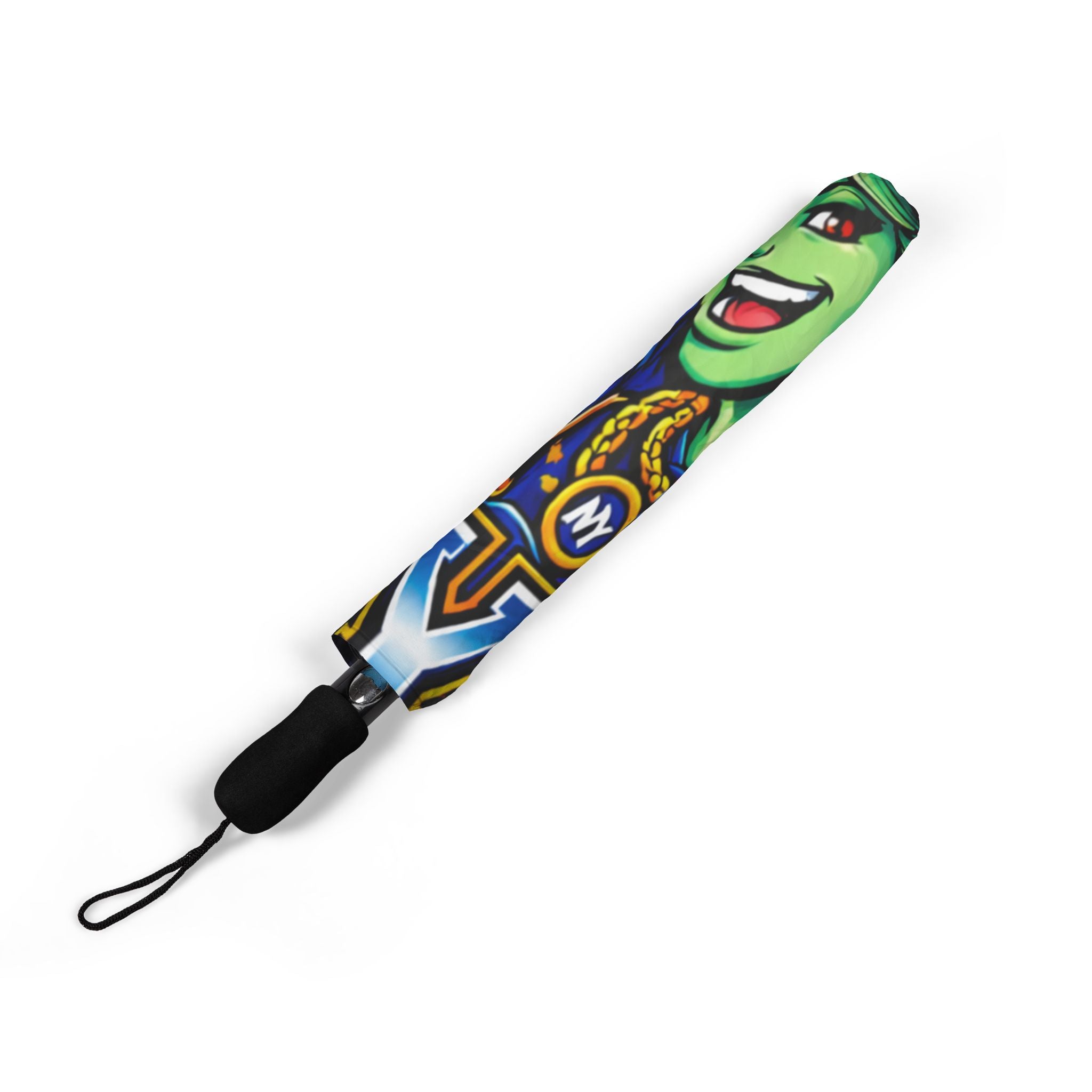 Blue NYC Night Out foldable umbrella with colorful design, semi-automatic rain umbrella by TimeWarp Drip, compact and stylish accessories.