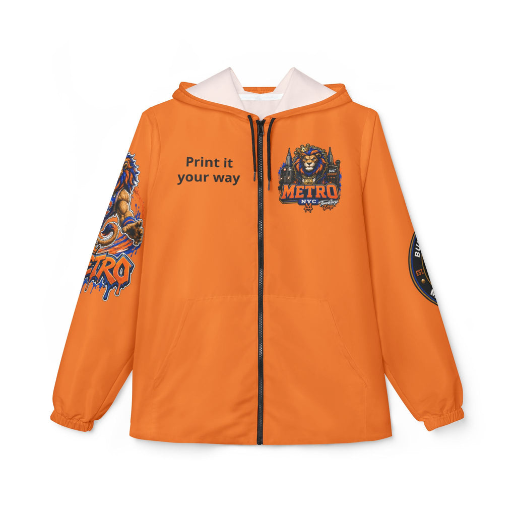 Basketball Windbreaker Jacket - 'Metro' (Orange) Team Graphic Hooded Windbreaker
