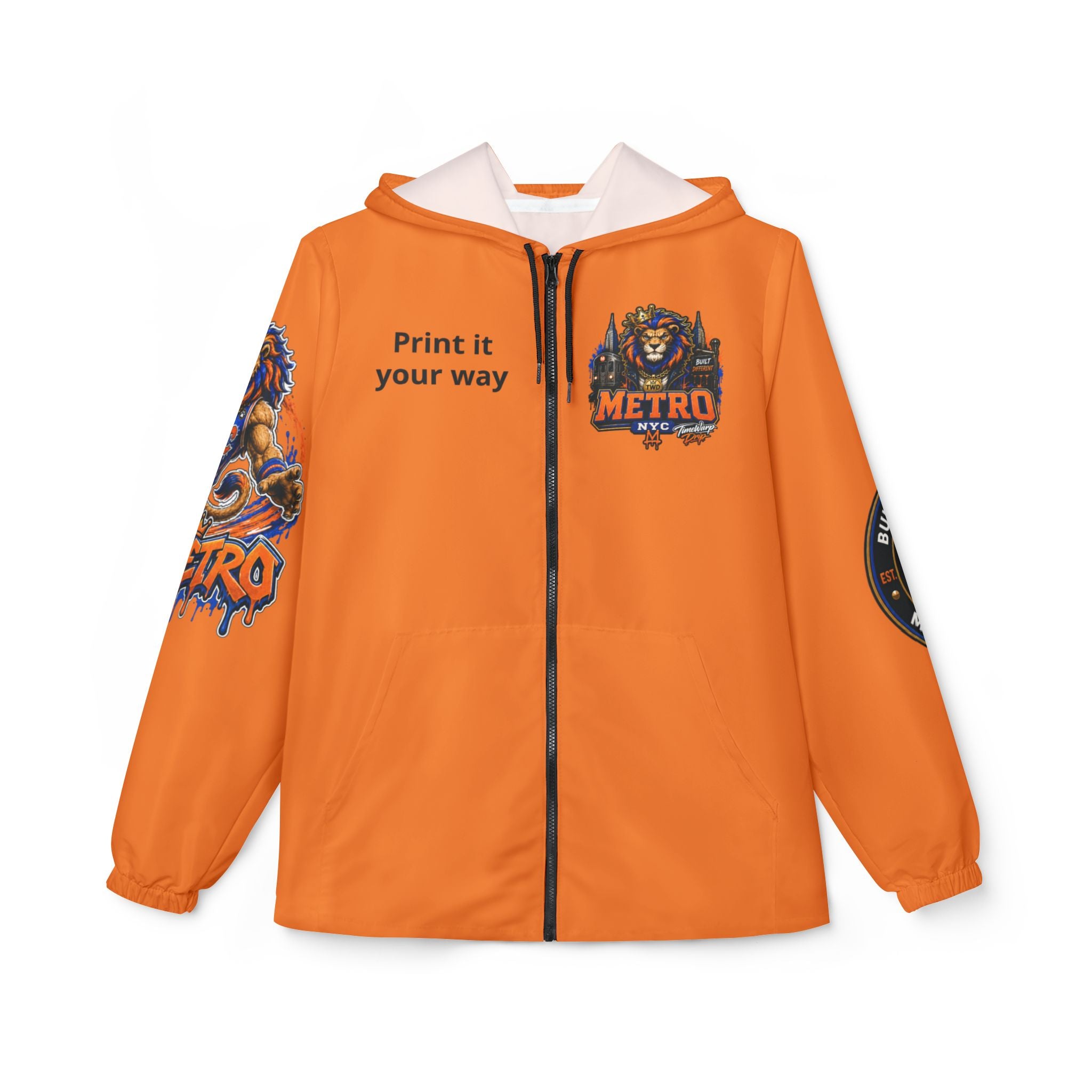 Basketball Windbreaker Jacket - 'Metro' (Orange) Team Graphic Hooded Windbreaker