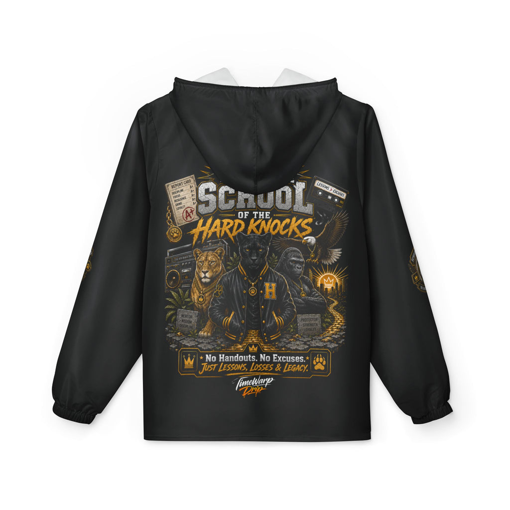 School of Hard Knocks Windbreaker Jacket — Retro Black Drip Zip-Up