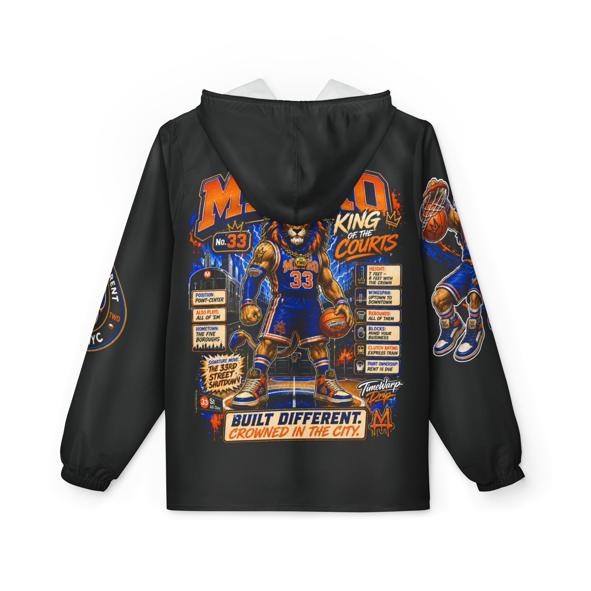 Basketball Windbreaker Jacket - 'Metro' (Black) Team Graphic Hooded Windbreaker