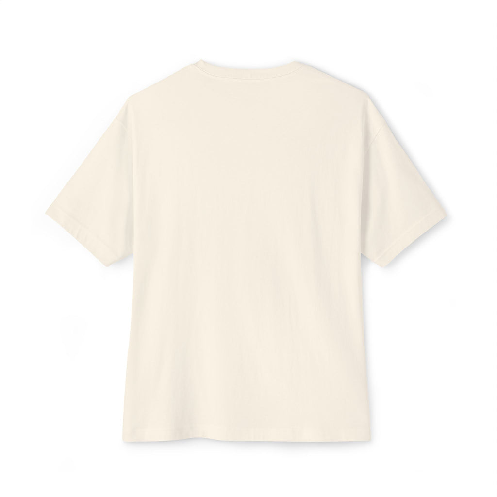 The Crowned In Every Era - Unisex Oversized Boxy Tee features a relaxed, boxy fit in plain white with short sleeves. Shown from the back, it's displayed against a white background.