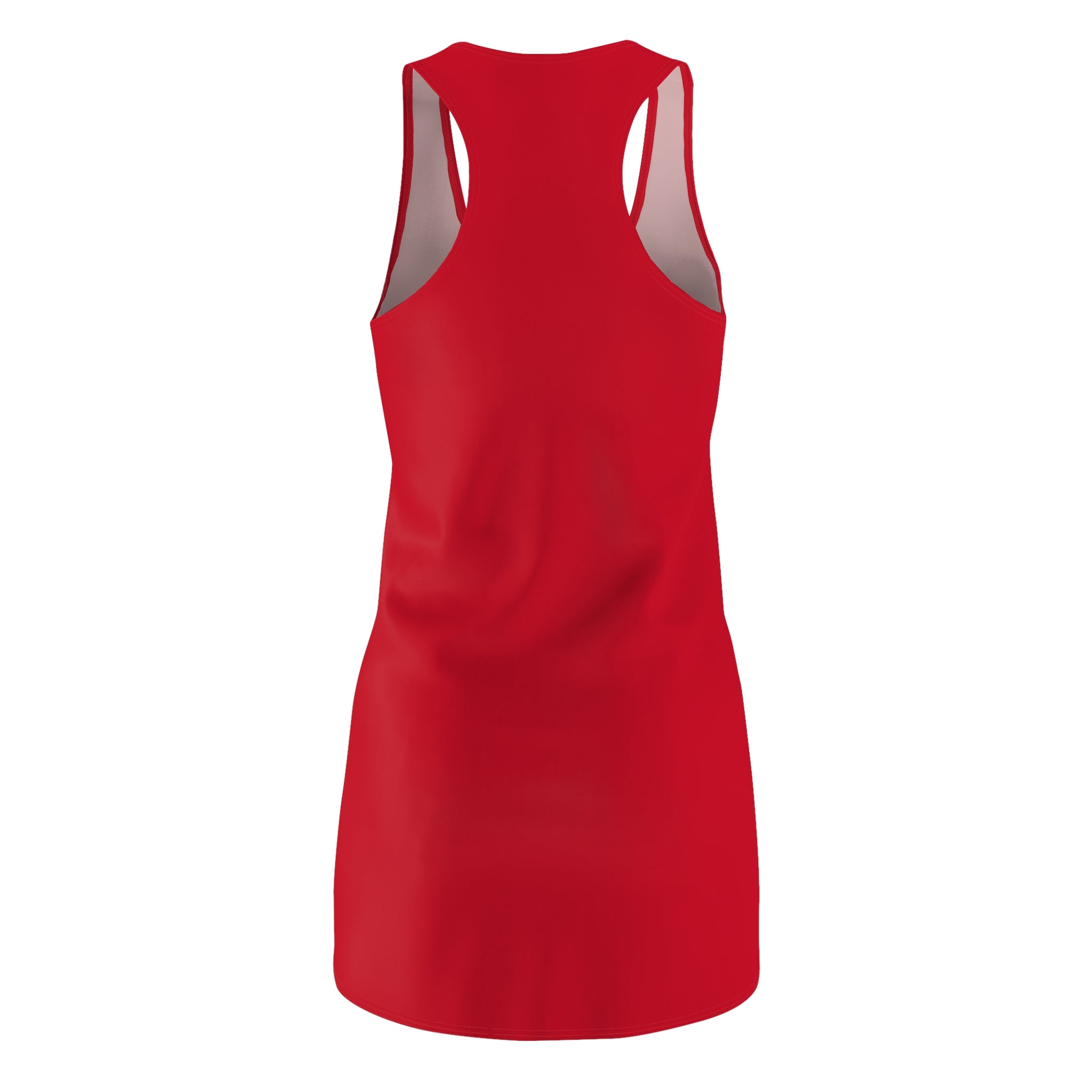 Red racerback dress with "Big Apple Attitude" all-over print featuring NYC skyline, by TimeWarp Drip.