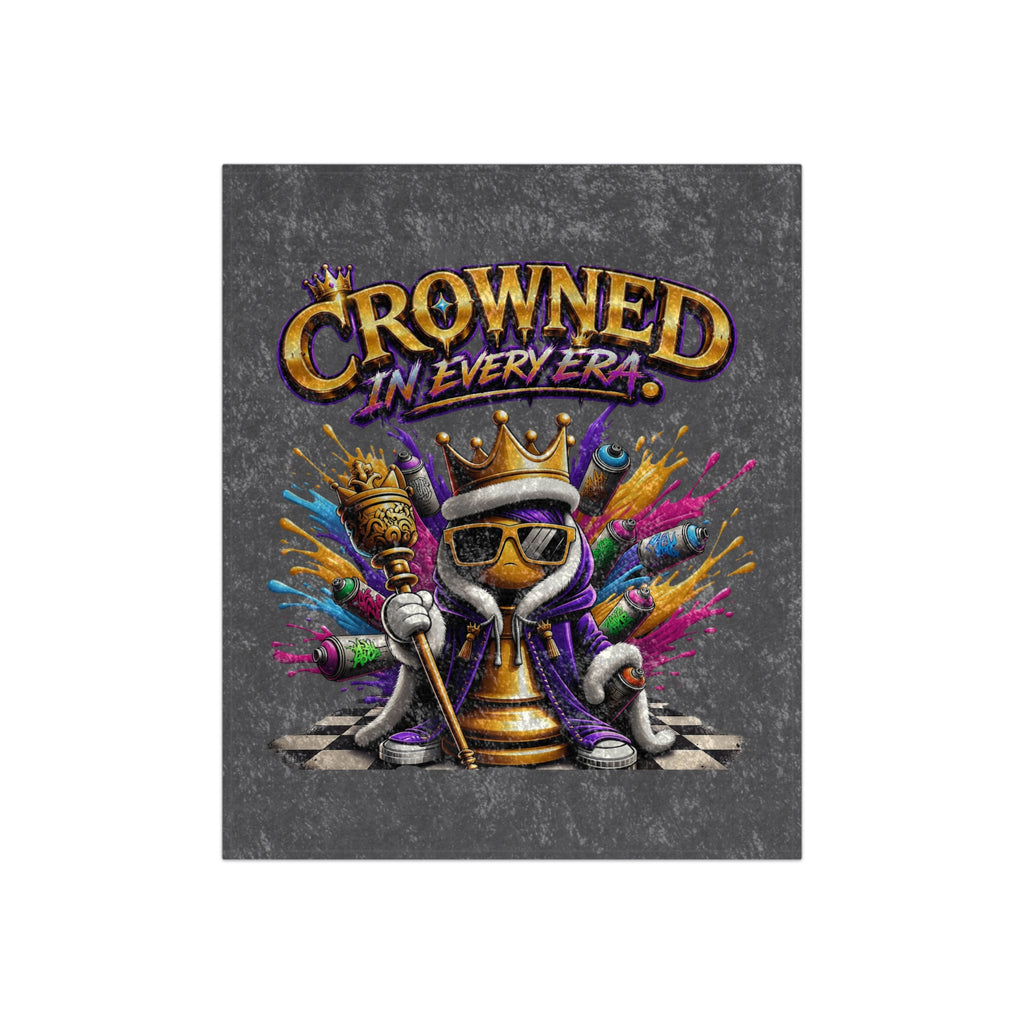 TimeWarp Drip Grey crushed velvet blanket—street-styled chess piece and spray can drip, crowned for every era’s bold move. 
