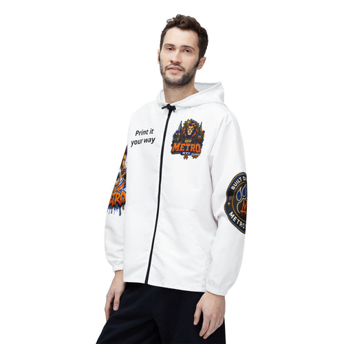 Basketball Windbreaker Jacket - 'Metro' (White) Team Graphic Hooded Windbreaker