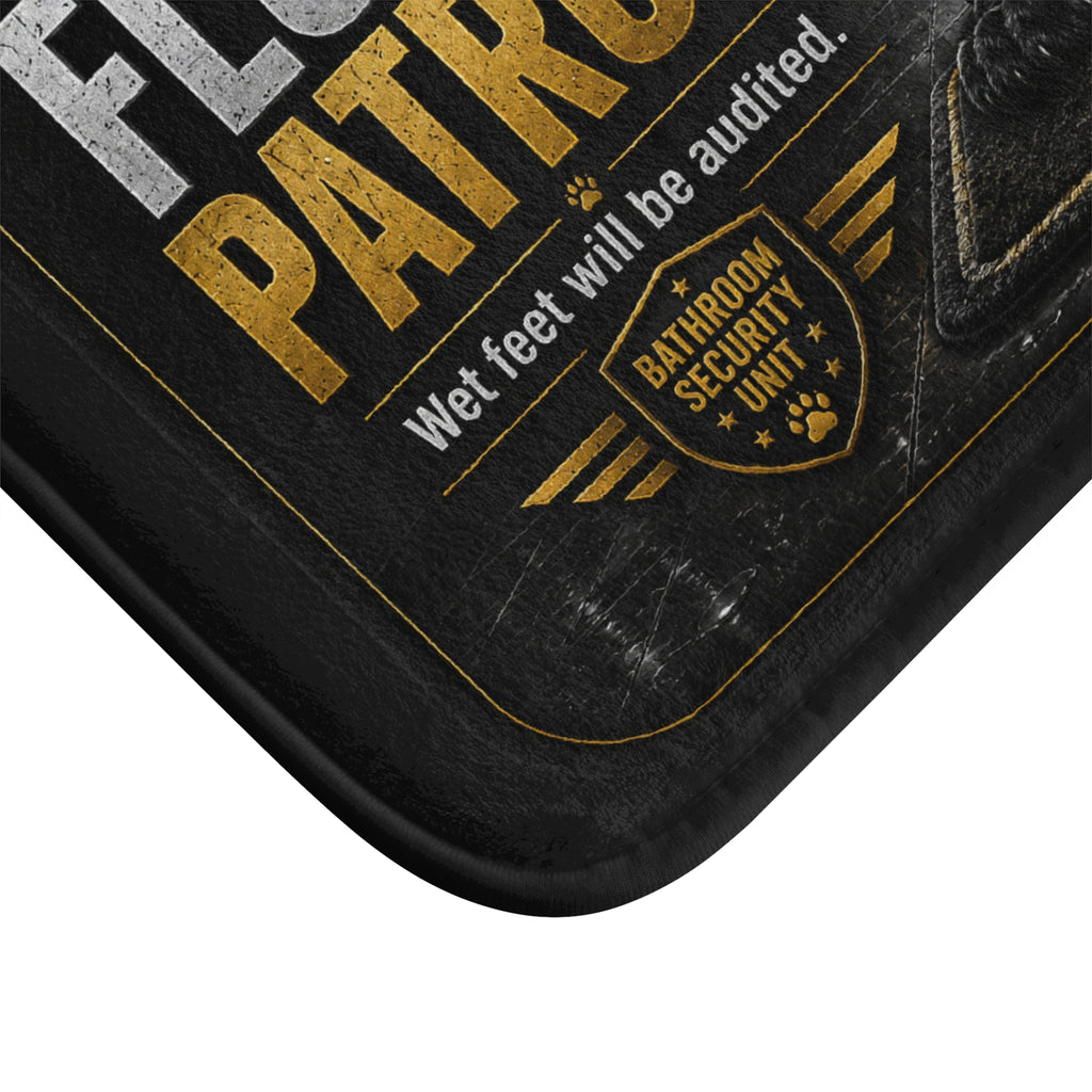 TimeWarp Drip Drip check! Black Panther Floor Patrol Bath Mat—bold, anti-slip memory foam with "Wet Feet Will Be Audited" streetwear flair. streetwear apparel